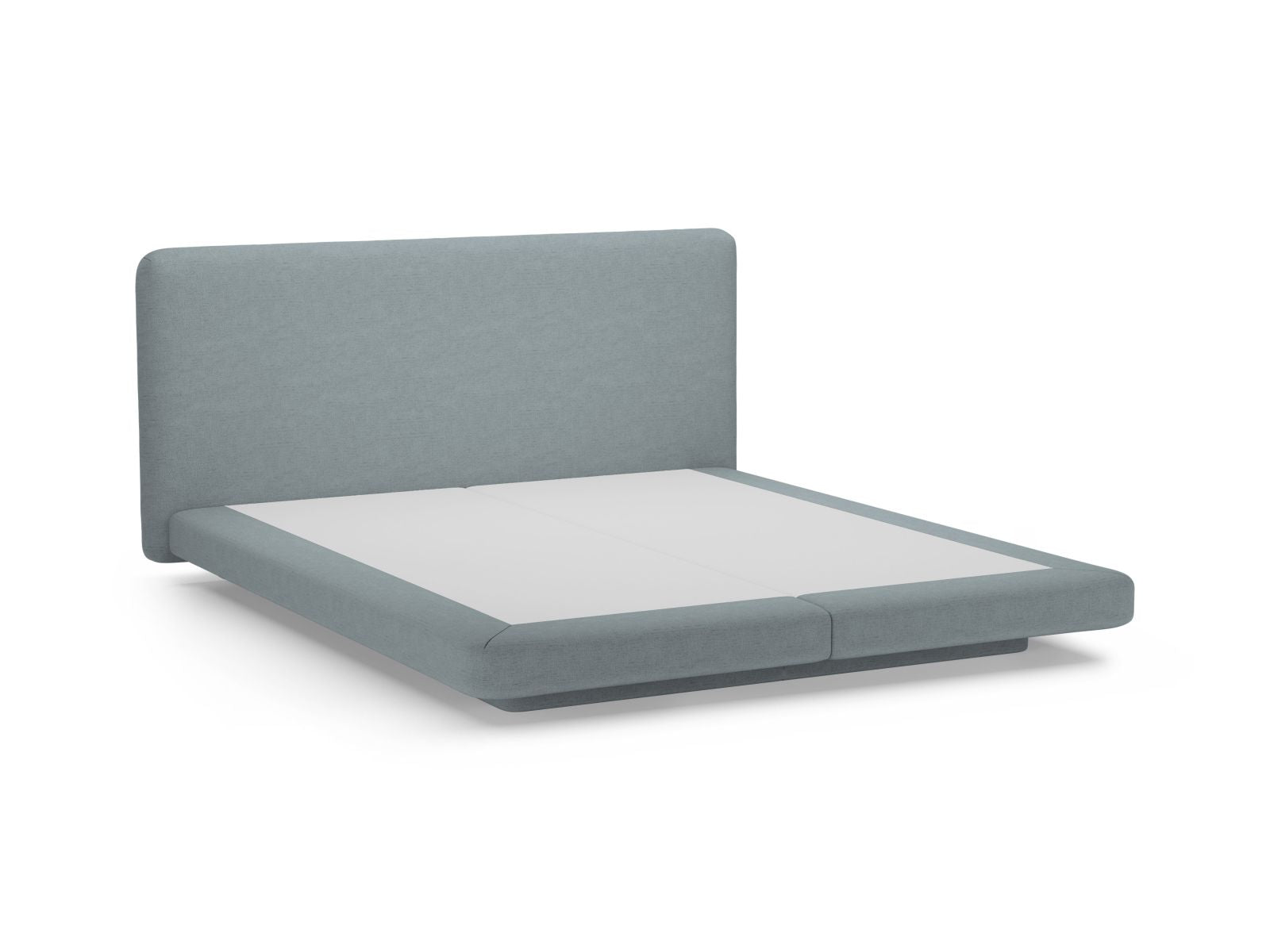 Elegantes Linea Bett mit 160 cm hohem Kopfteil in sanftem Light Blue-Moly, ideal für ein modernes und stilvolles Schlafzimmer von Micadoni.