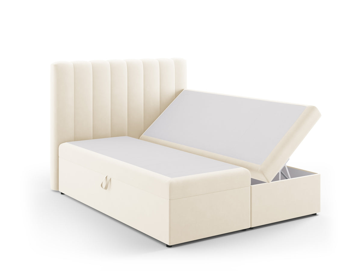 Kelp Boxspringbett Set 160cm: Headboard + Box Springs/Matratze + Matratze Topper in Light Beige-Bluvel präsentiert im Onlineshop von KAQTU Design AG. Bett ist von Micadoni