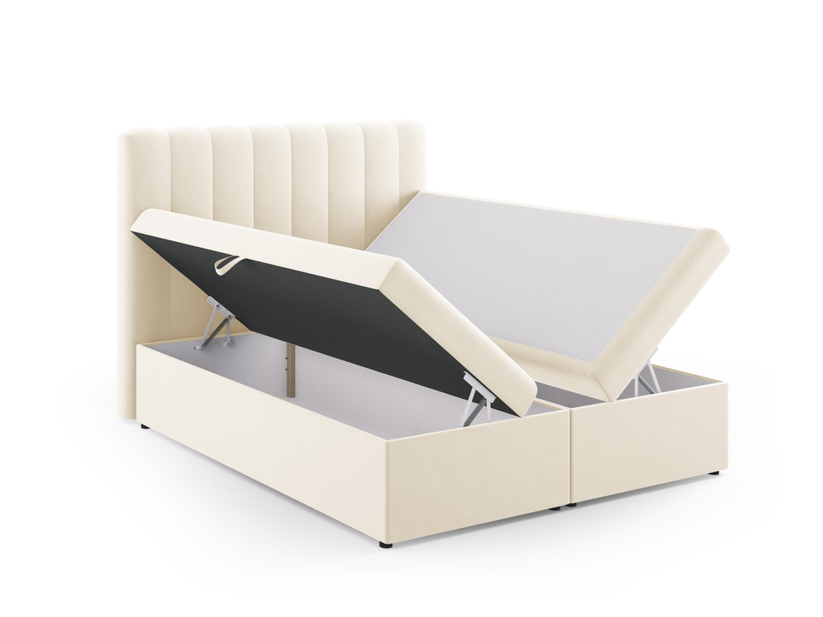 Kelp Boxspringbett Set 160cm: Headboard + Box Springs/Matratze + Matratze Topper in Light Beige-Bluvel präsentiert im Onlineshop von KAQTU Design AG. Bett ist von Micadoni