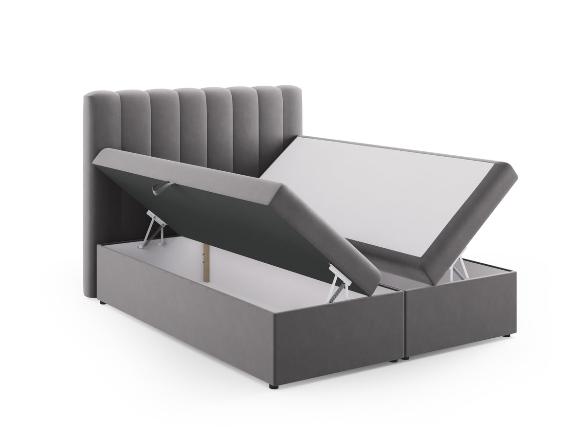Kelp Boxspringbett Set 160cm: Headboard + Box Springs/Matratze + Matratze Topper in Grey-Bluvel präsentiert im Onlineshop von KAQTU Design AG. Bett ist von Micadoni