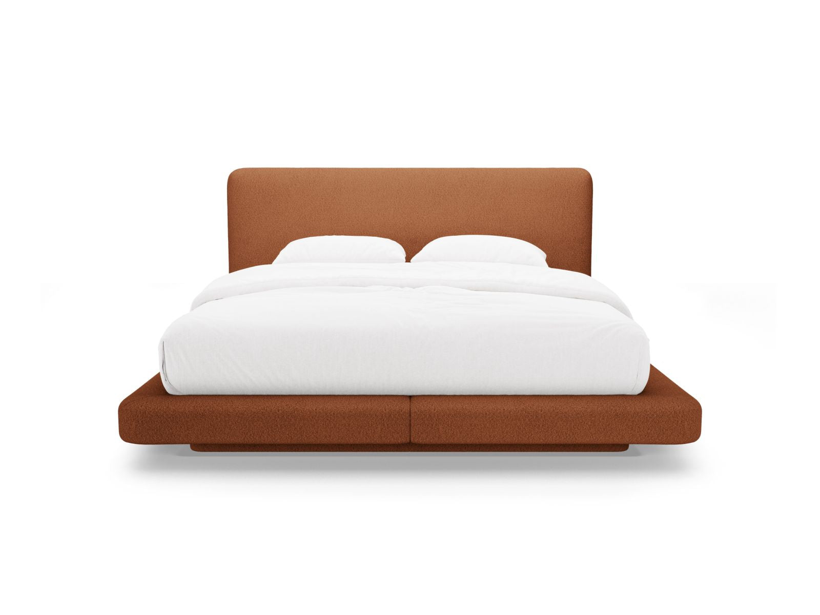 Elegantes Linea Bett mit 180 cm Kopfteil in warmem Terracotta, ideal für stilvolle Schlafzimmergestaltung von Micadoni.