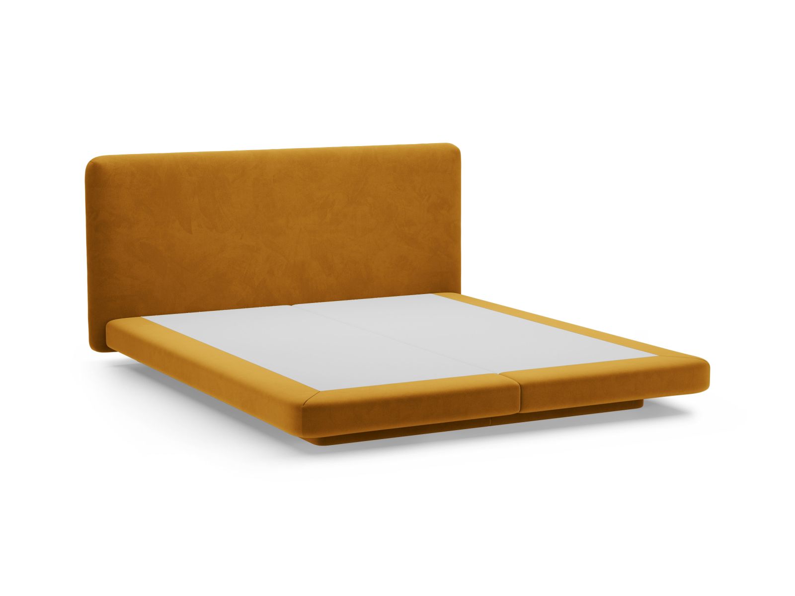 Elegantes Linea Bett mit 180 cm Kopfteil in luxuriösem Mustard-Magic Velvet, ideal für ein modernes und stilvolles Schlafzimmer von Micadoni.