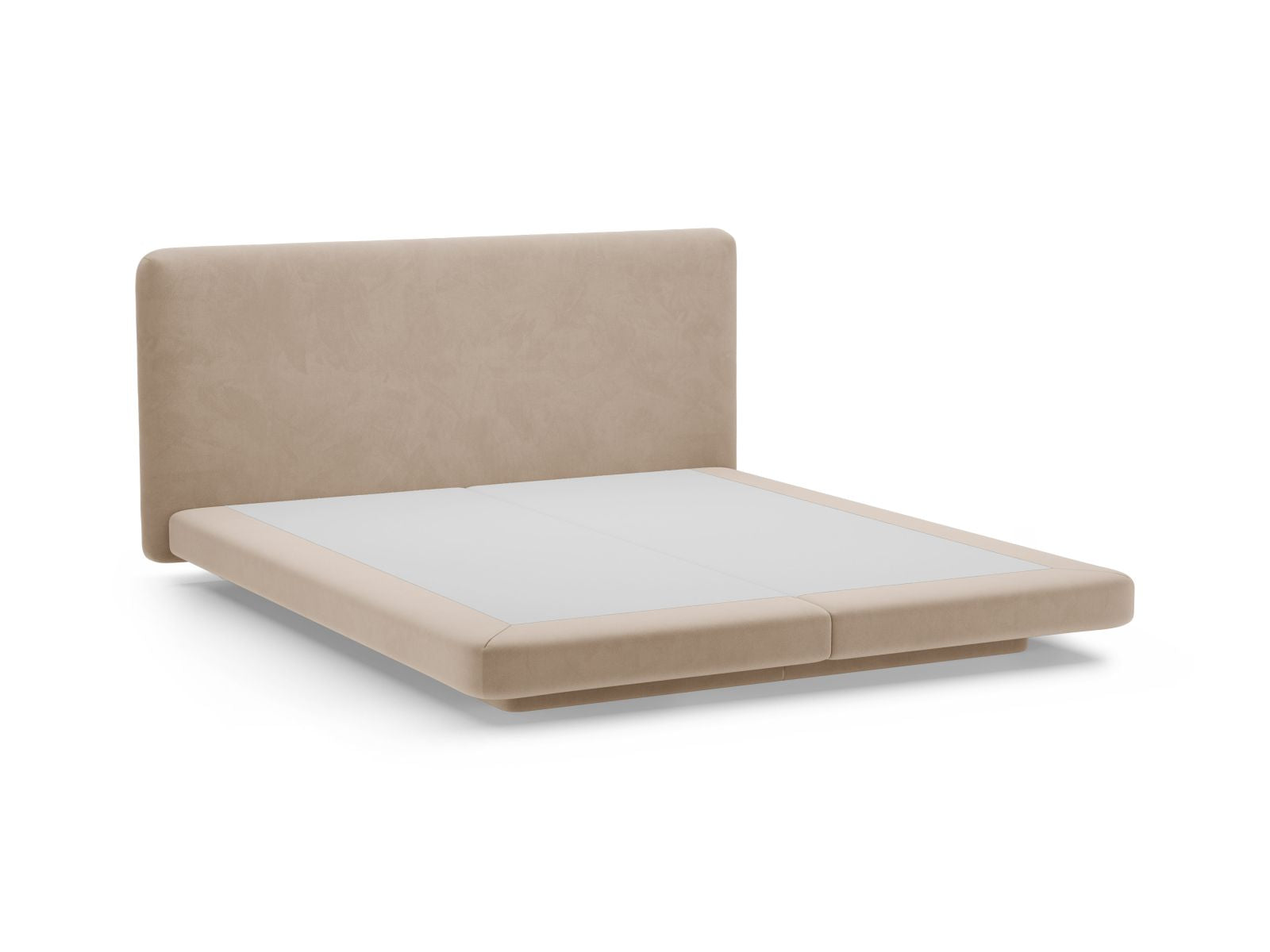 Elegantes Linea Bett mit 180 cm Kopfteil in edlem Almond Beige-Magic Velvet, ideal für ein modernes und komfortables Schlafzimmer.