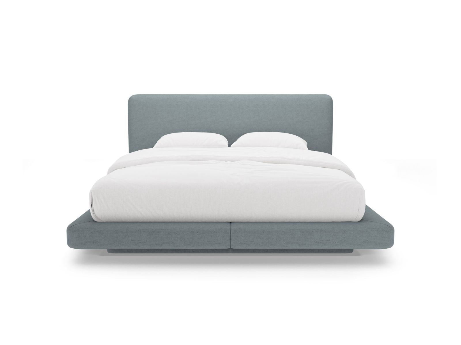 Elegantes Linea Bett mit 180 cm Kopfteil in sanftem Light Blue-Moly, ideal für stilvolle Schlafzimmergestaltung von Micadoni.