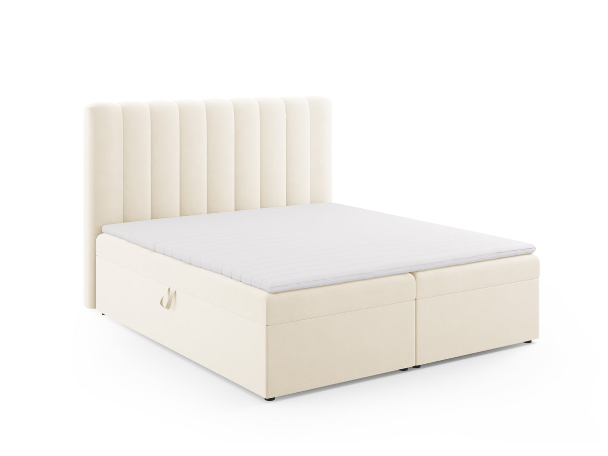 Kelp Boxspringbett Set 180cm: Headboard + Box Springs/Matratze + Matratze Topper in Light Beige-Bluvel präsentiert im Onlineshop von KAQTU Design AG. Bett ist von Micadoni