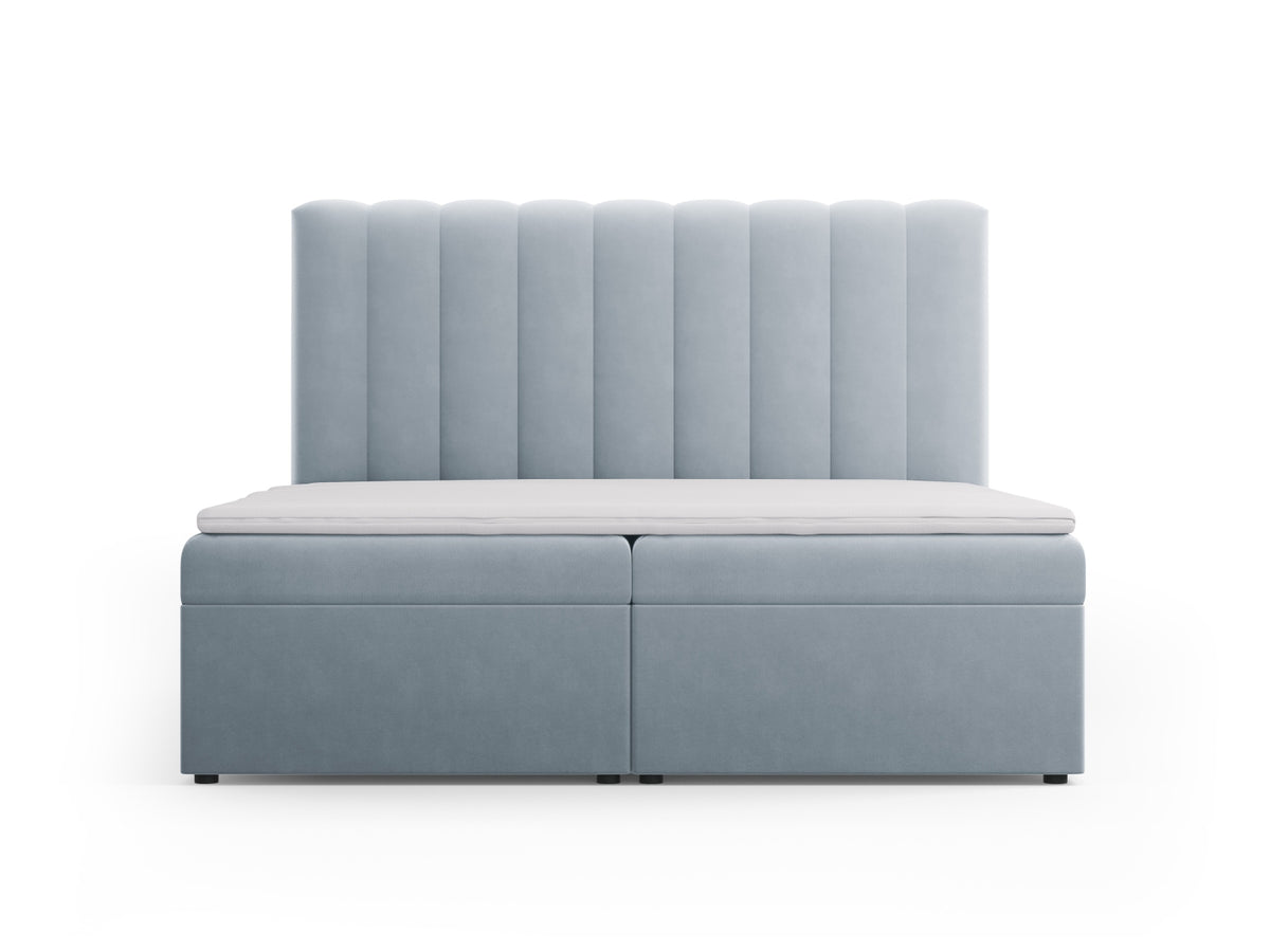 Kelp Boxspringbett Set 180cm: Headboard + Box Springs/Matratze + Matratze Topper in Light Blue-Bluvel präsentiert im Onlineshop von KAQTU Design AG. Bett ist von Micadoni