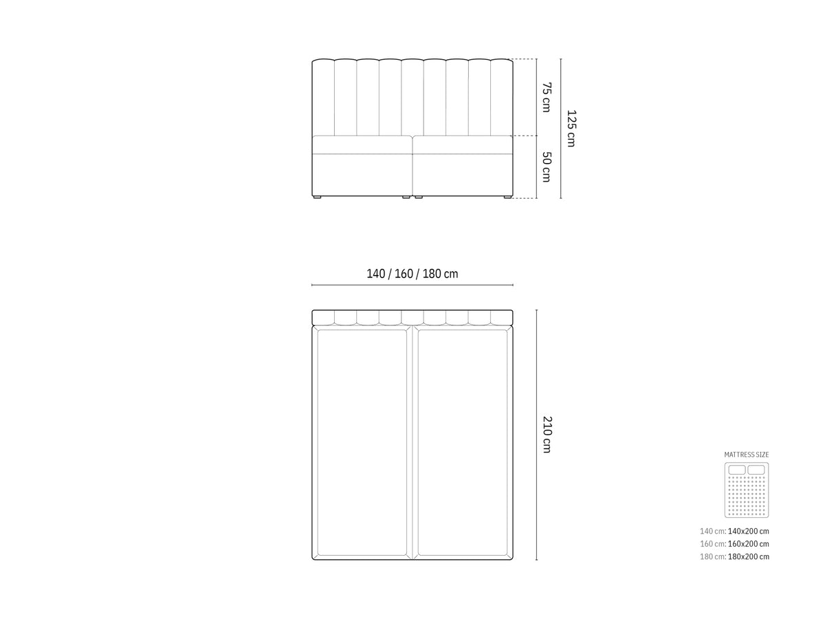 Kelp Boxspringbett Set 180cm: Headboard + Box Springs/Matratze + Matratze Topper in Dark Blue-Bluvel präsentiert im Onlineshop von KAQTU Design AG. Bett ist von Micadoni