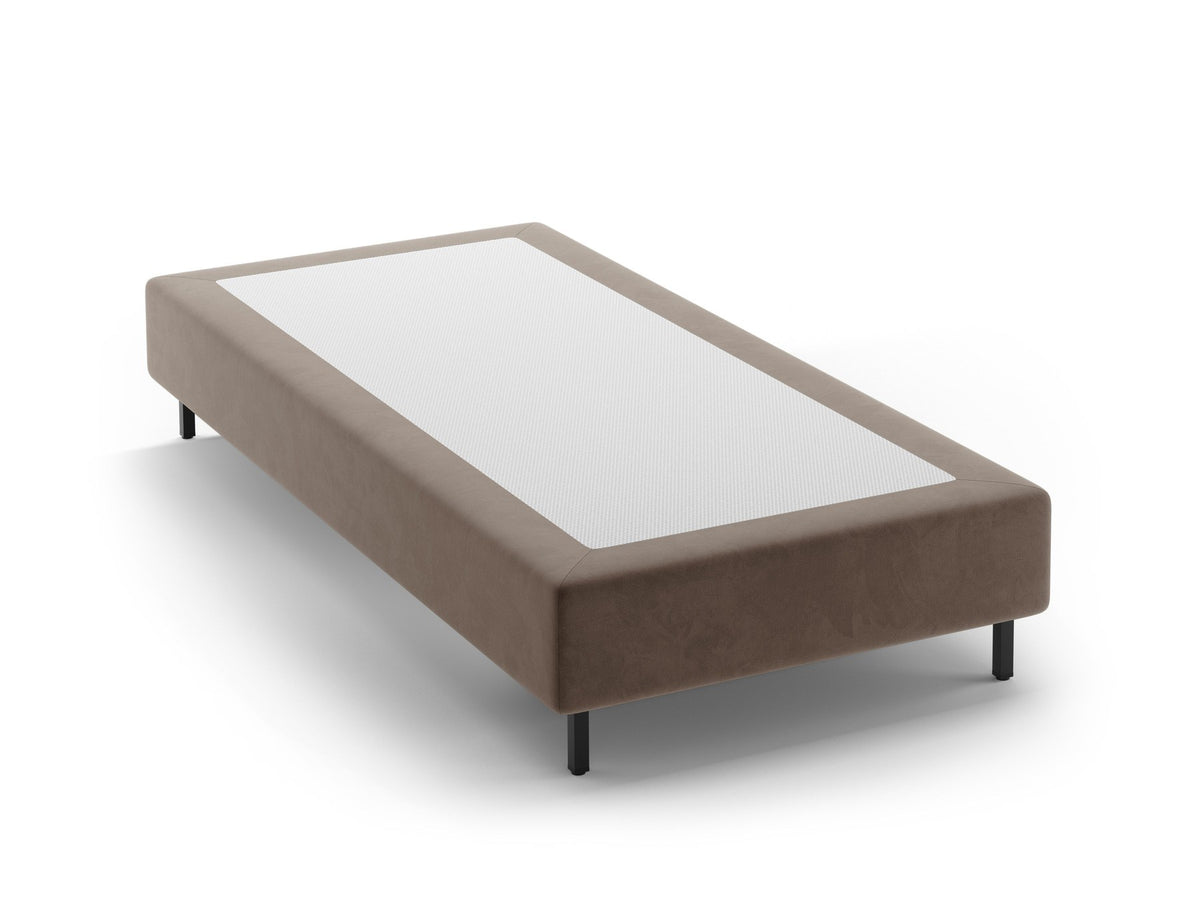 Bettgestell Whale von Micadoni in Leichtes Beige, Chenille-Bezug mit 3D-Struktur, schwarze Metallbeine, ohne Kopfteil, minimalistische Form