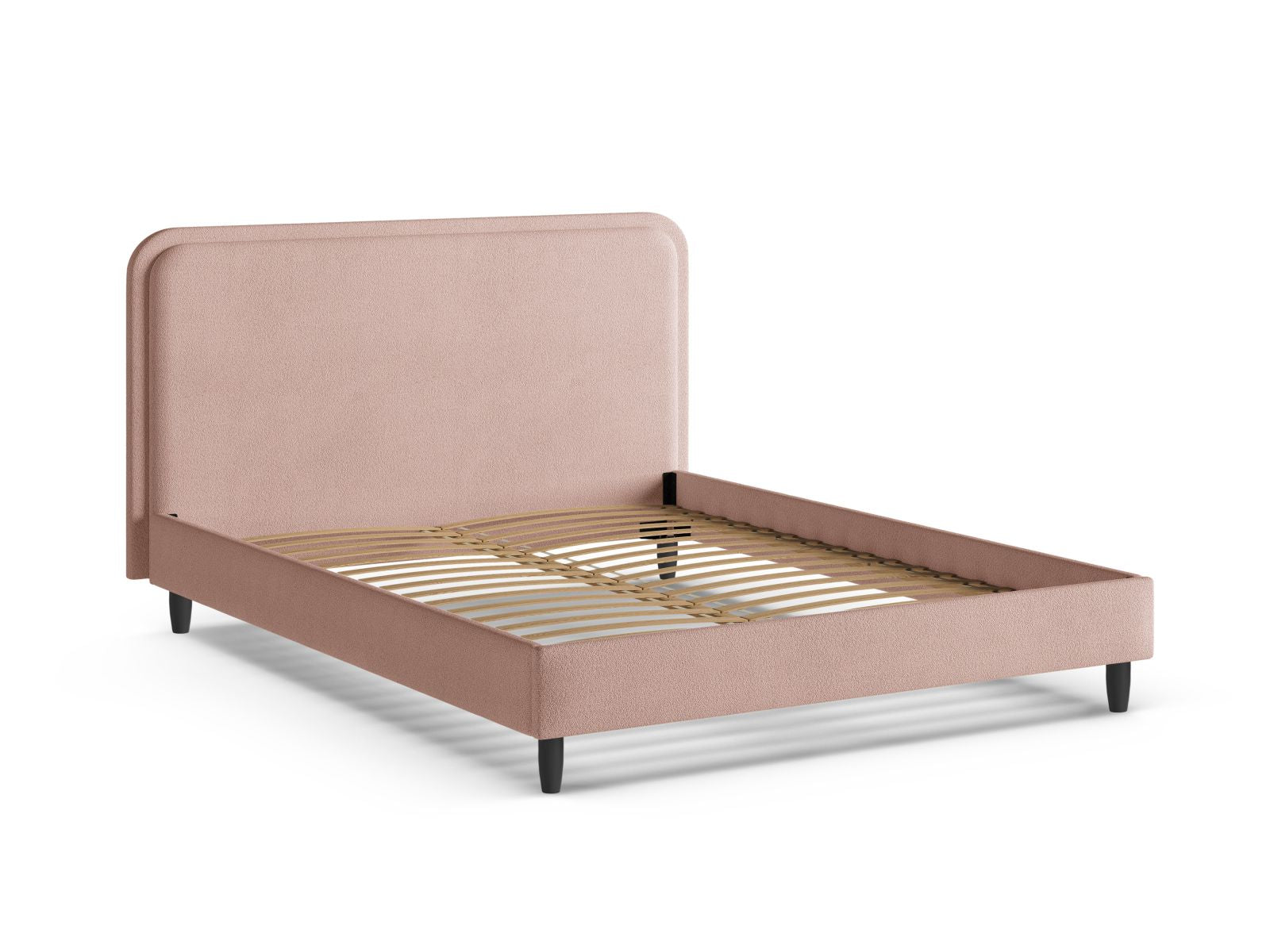 Elegantes Aveline Bett mit 140 cm Kopfteil in sanftem Powder Pink, ideal für stilvolle und einladende Schlafzimmer.