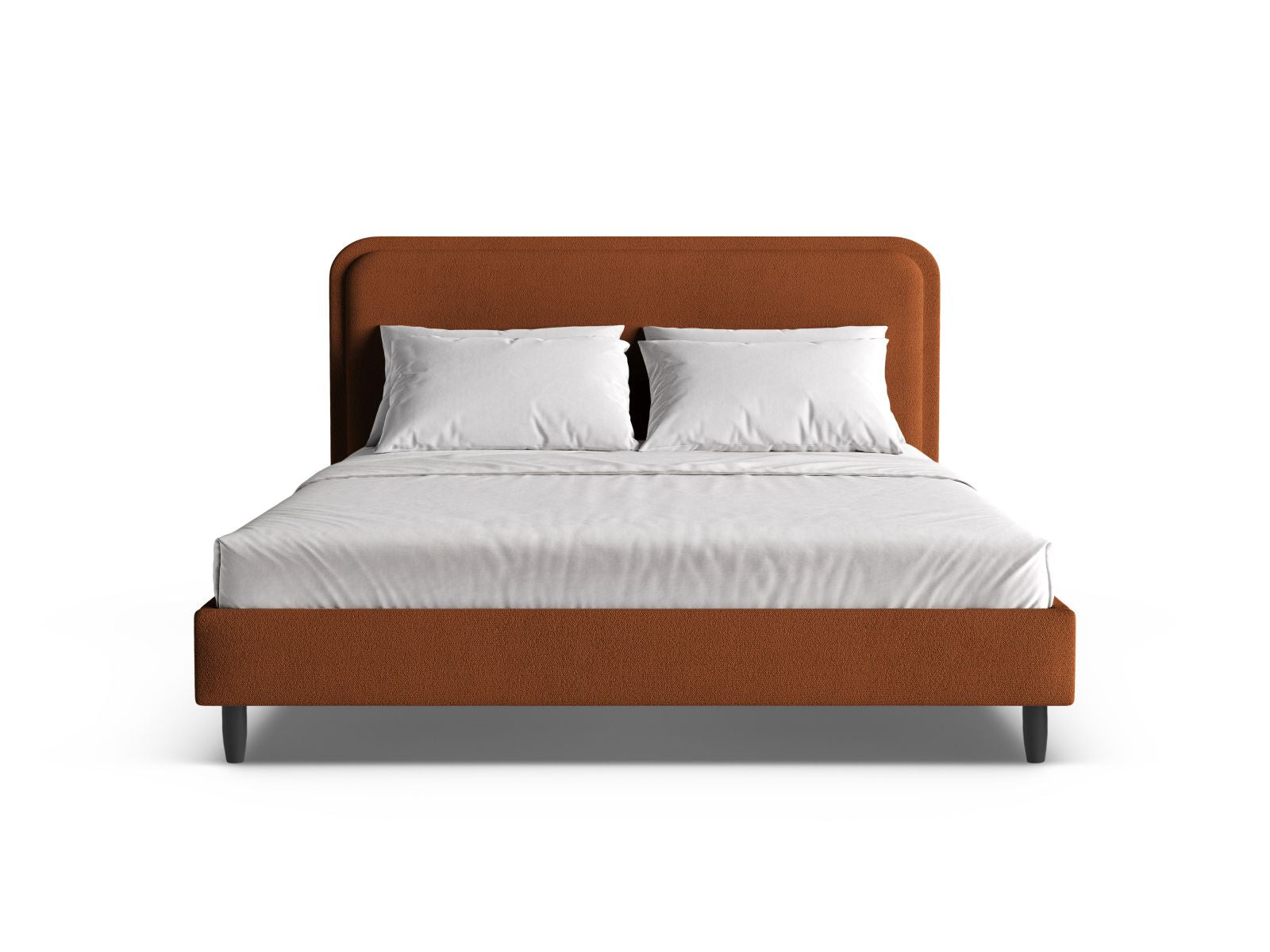 Elegantes Aveline Bett mit 140 cm Kopfteil in warmem Terracotta, ideal für stilvolle Schlafzimmergestaltung.