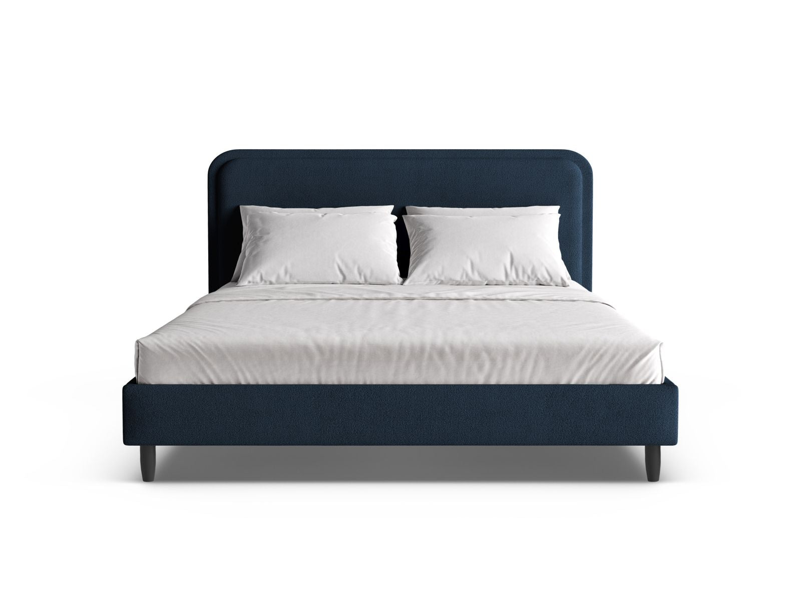 Elegantes Aveline Bett mit 140 cm Kopfteil in Dunkelblau, stilvoll und modern, ideal für jedes Schlafzimmer. Von Micadoni.