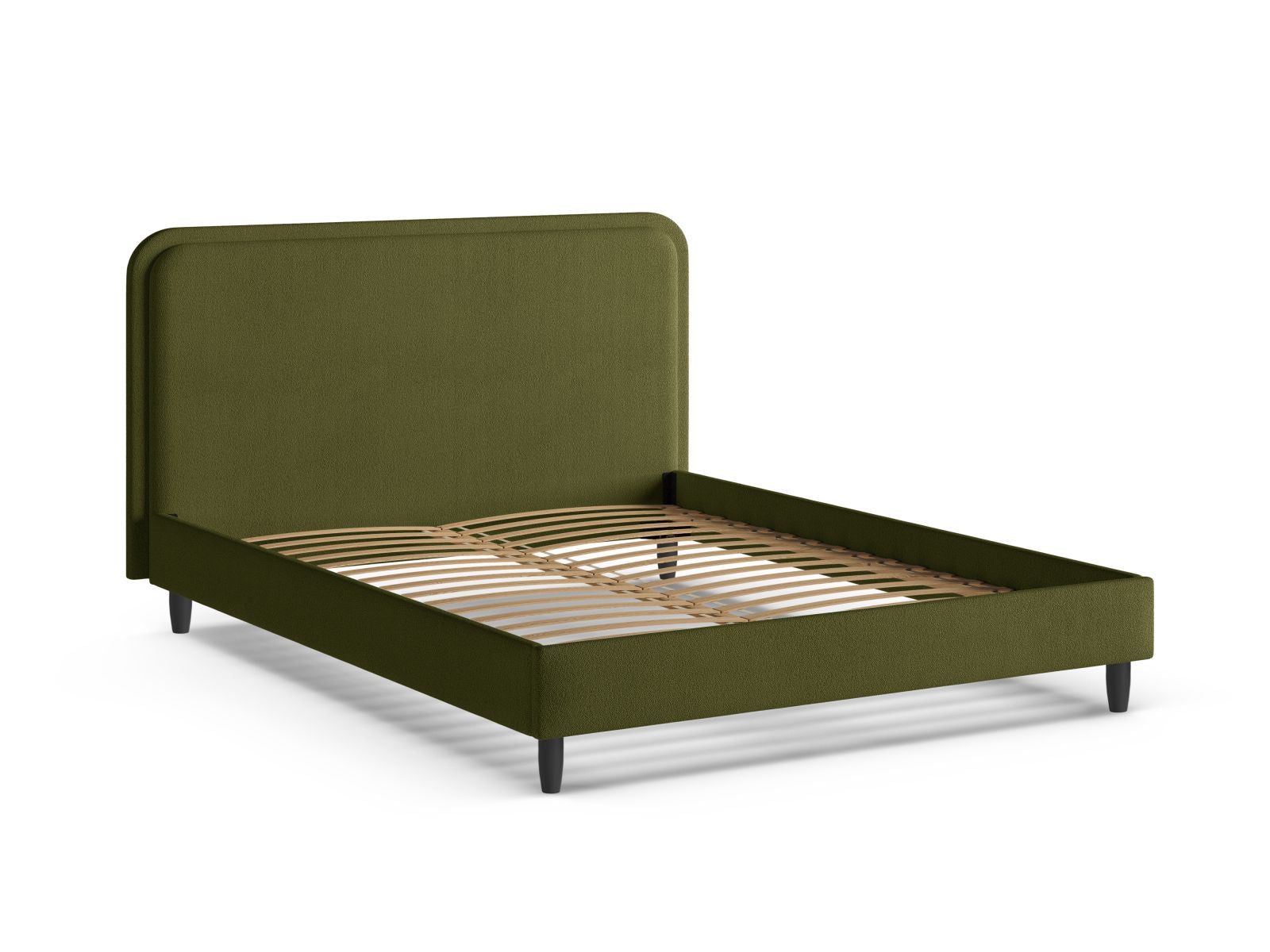 Elegantes Aveline Bett mit 140 cm Kopfteil in trendigem Olivgrün, ideal für ein modernes und gemütliches Schlafzimmer.