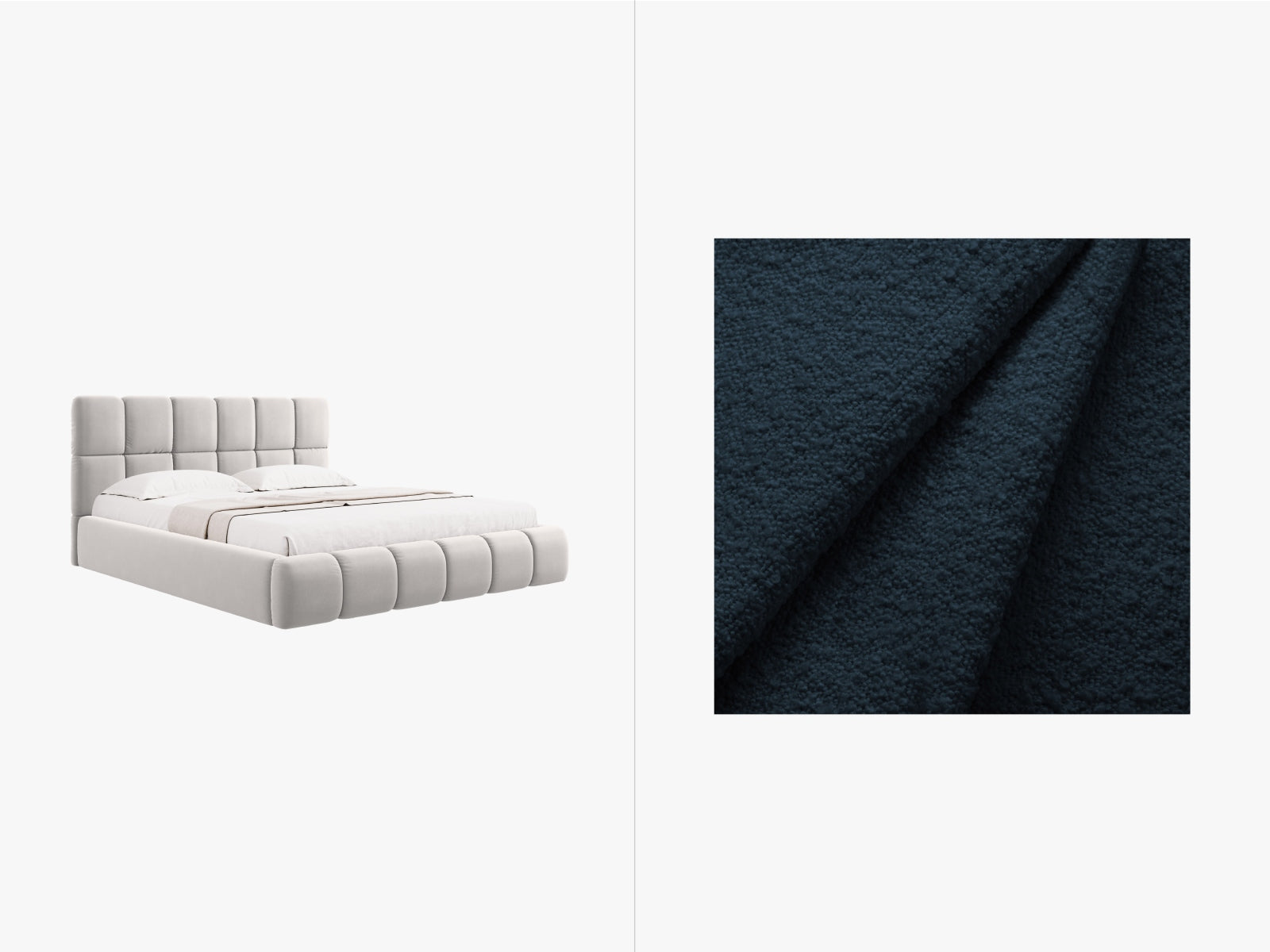 Bellis Boucle Bett mit Stauraum und Headboard  160cm in Dark Blue präsentiert im Onlineshop von KAQTU Design AG. Bett ist von Micadoni