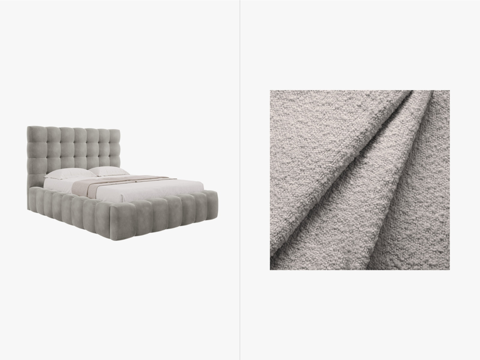 Mamaia Boucle Bett mit Stauraum und Headboard  165cm in Light Grey/Schwarz präsentiert im Onlineshop von KAQTU Design AG. Bett ist von Micadoni