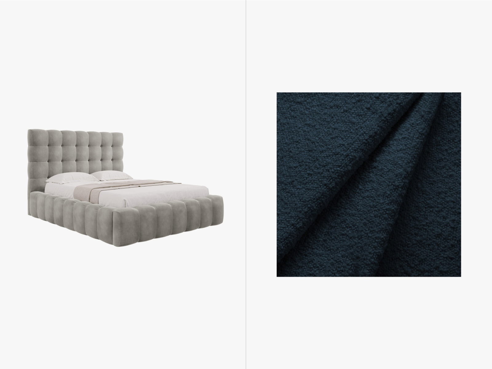 Mamaia Boucle Bett mit Stauraum und Headboard  165cm in Dark Blue/Schwarz präsentiert im Onlineshop von KAQTU Design AG. Bett ist von Micadoni