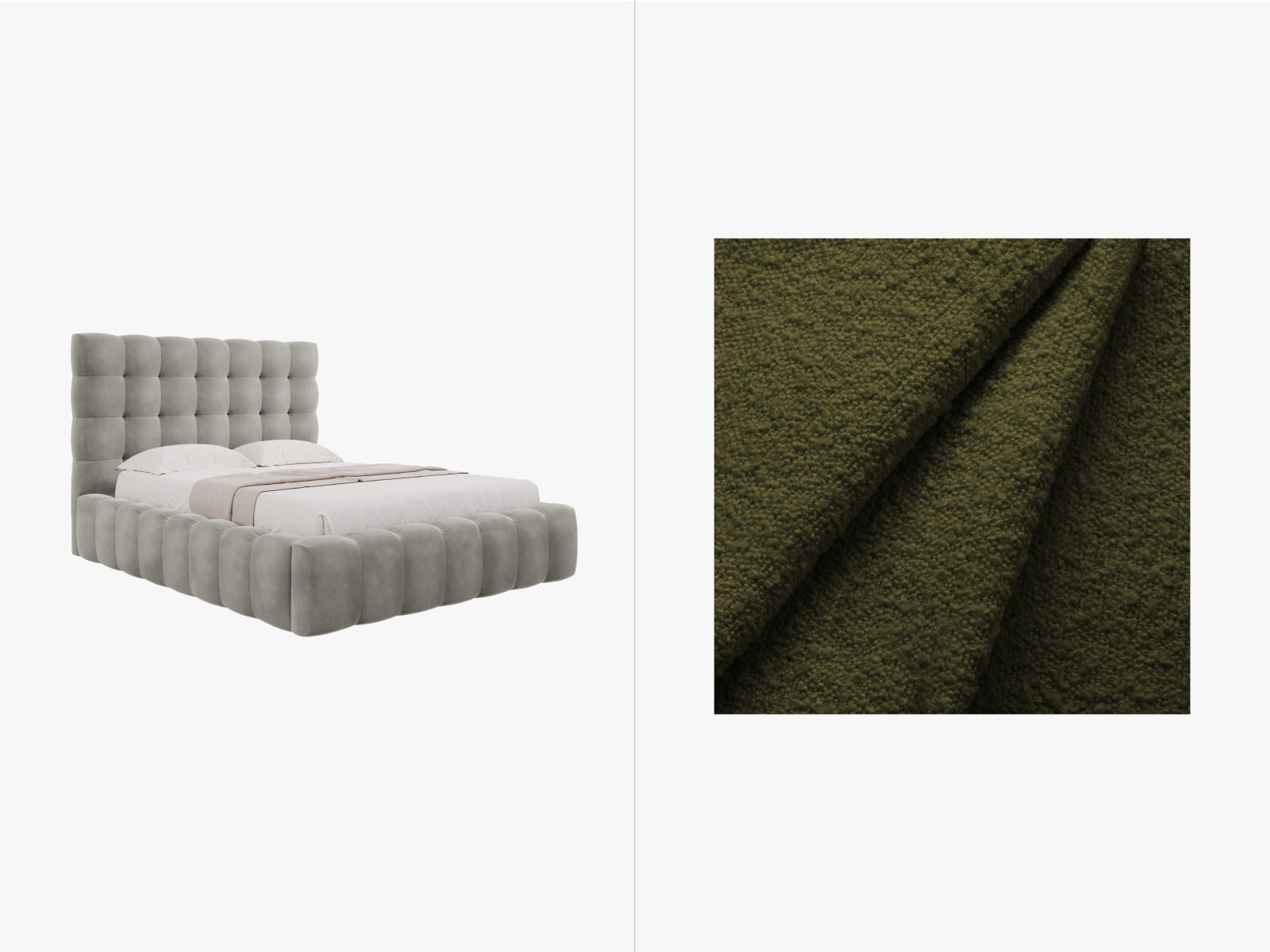 Mamaia Boucle Bett mit Stauraum und Headboard  165cm in Dark Olive Green/Schwarz präsentiert im Onlineshop von KAQTU Design AG. Bett ist von Micadoni
