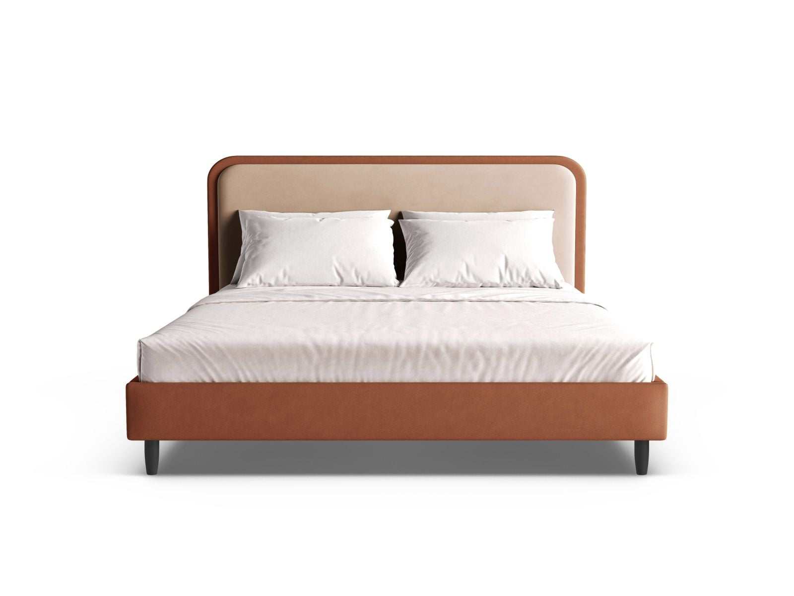 Elegantes Aveline Bett mit 140 cm Kopfteil in Almond Beige, stilvolles Design aus Maroon-Magic Velvet von Micadoni.