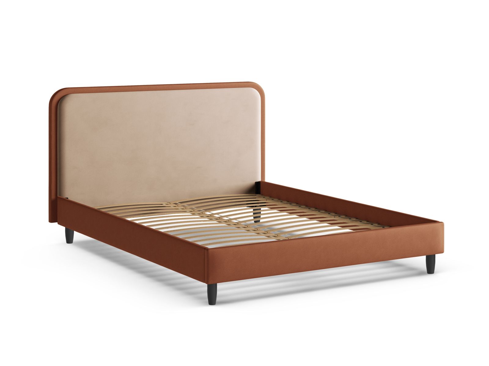 Elegantes Aveline Bett mit 140 cm Kopfteil in zartem Almond Beige, aus luxuriösem Maroon-Magic Velvet von Micadoni gefertigt.