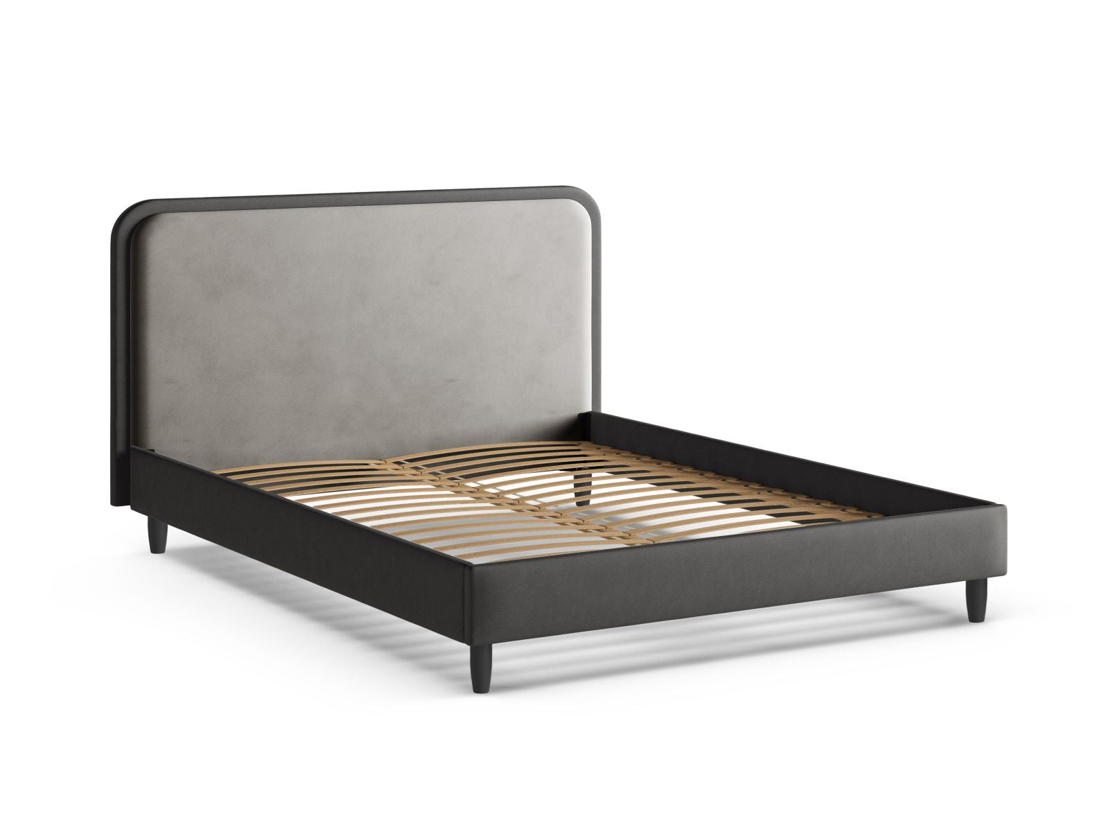Elegantes Aveline Bett mit 140 cm Kopfteil in luxuriösem Dunkelgrau, aus weichem Magic Velvet für ein modernes Schlafambiente.