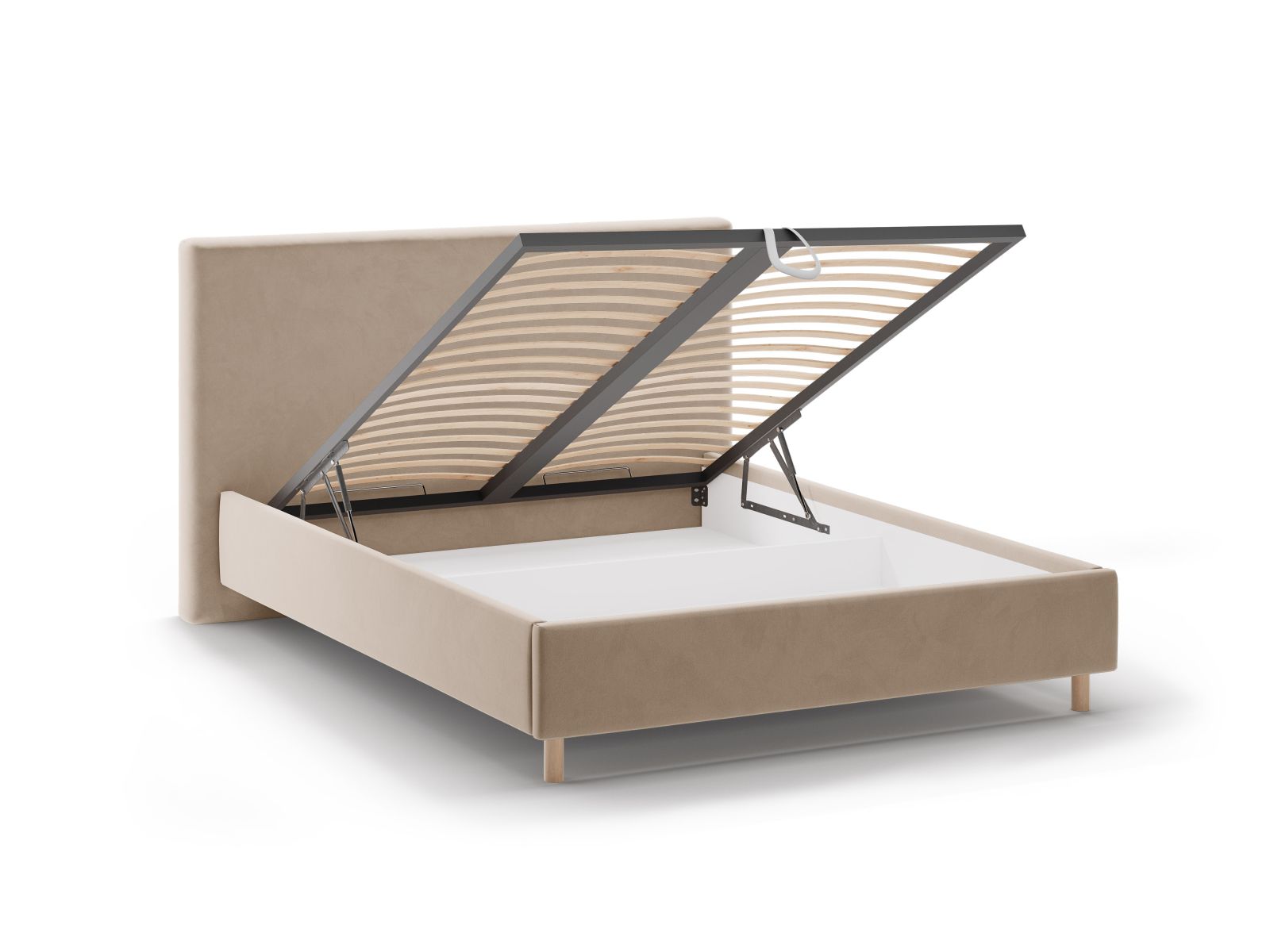 Stylisches Eloise Bett in sanftem Almond Beige, 140 cm, bietet cleveren Stauraum und ein ansprechendes Kopfteil für Ihr Schlafzimmer.