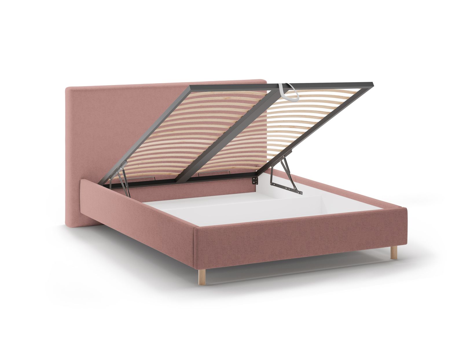 Stylisches Eloise Bett in sanftem Dunkelrosa, 140 cm, mit praktischem Stauraum und ansprechendem Kopfteil für ein modernes Ambiente.