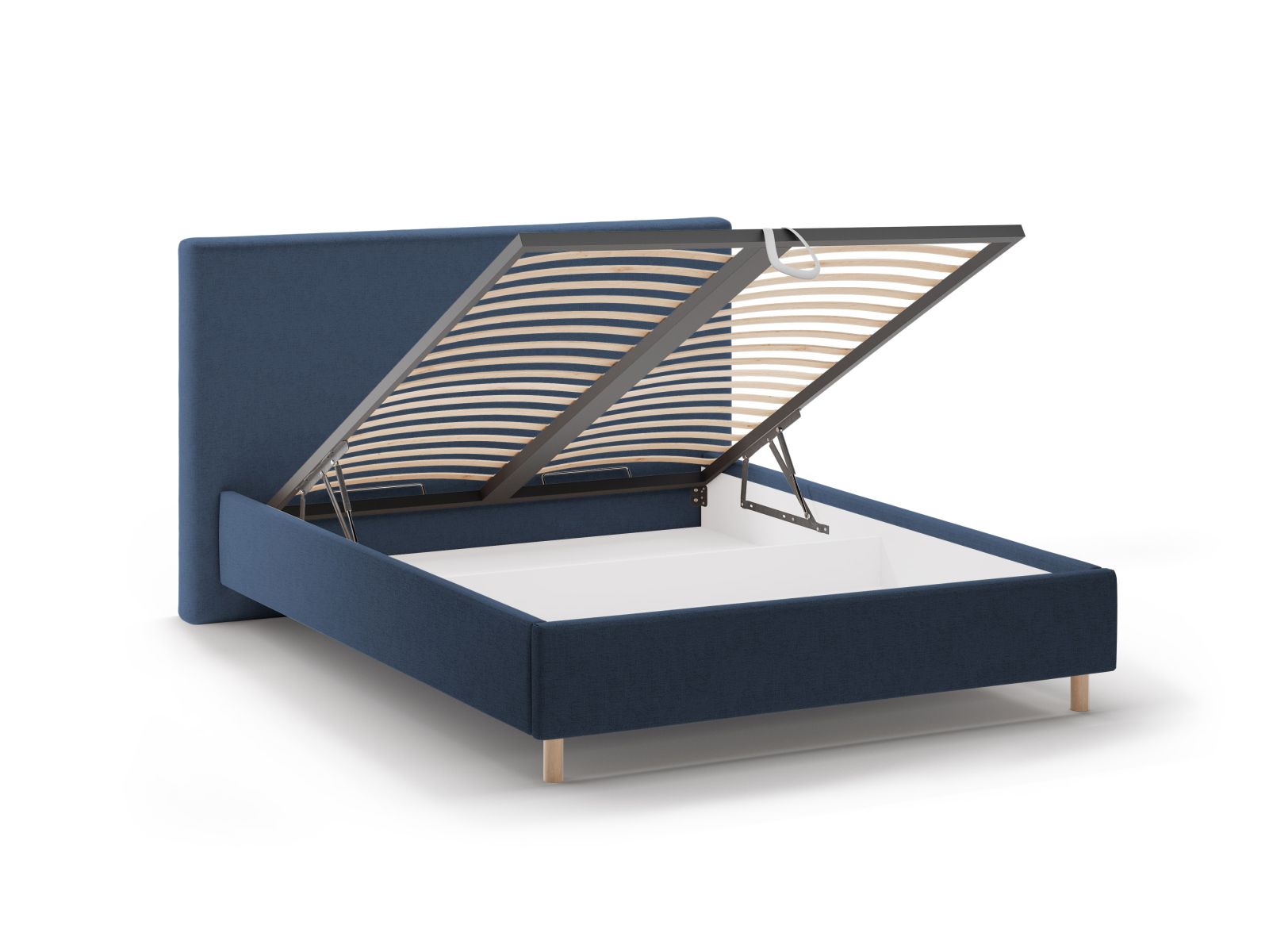 Stilvolles Eloise Bett in Royal Blue mit praktischem Stauraum und modernem Kopfteil, perfekt für jedes elegante Schlafzimmer.