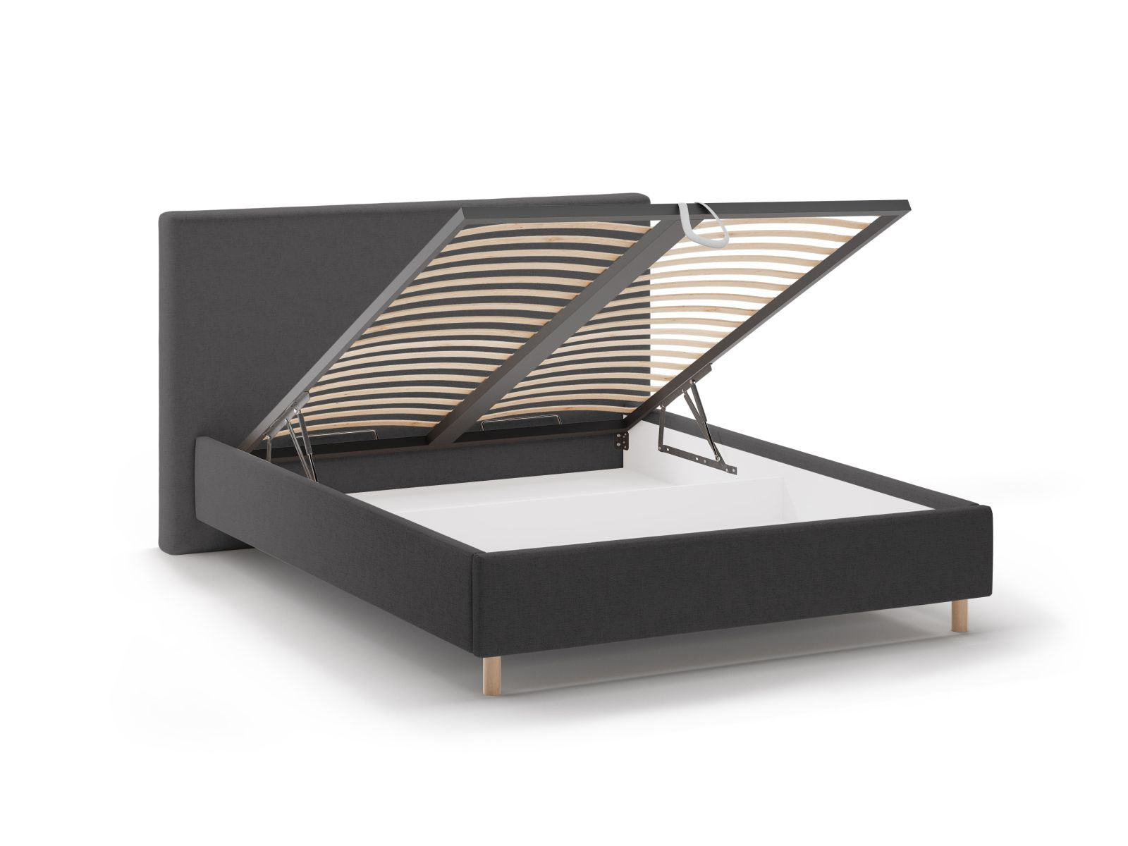 Elegantes Eloise Bett in Anthrazit mit praktischem Stauraum und geschmackvollem Kopfteil, ideal für stilvolle Schlafzimmer.