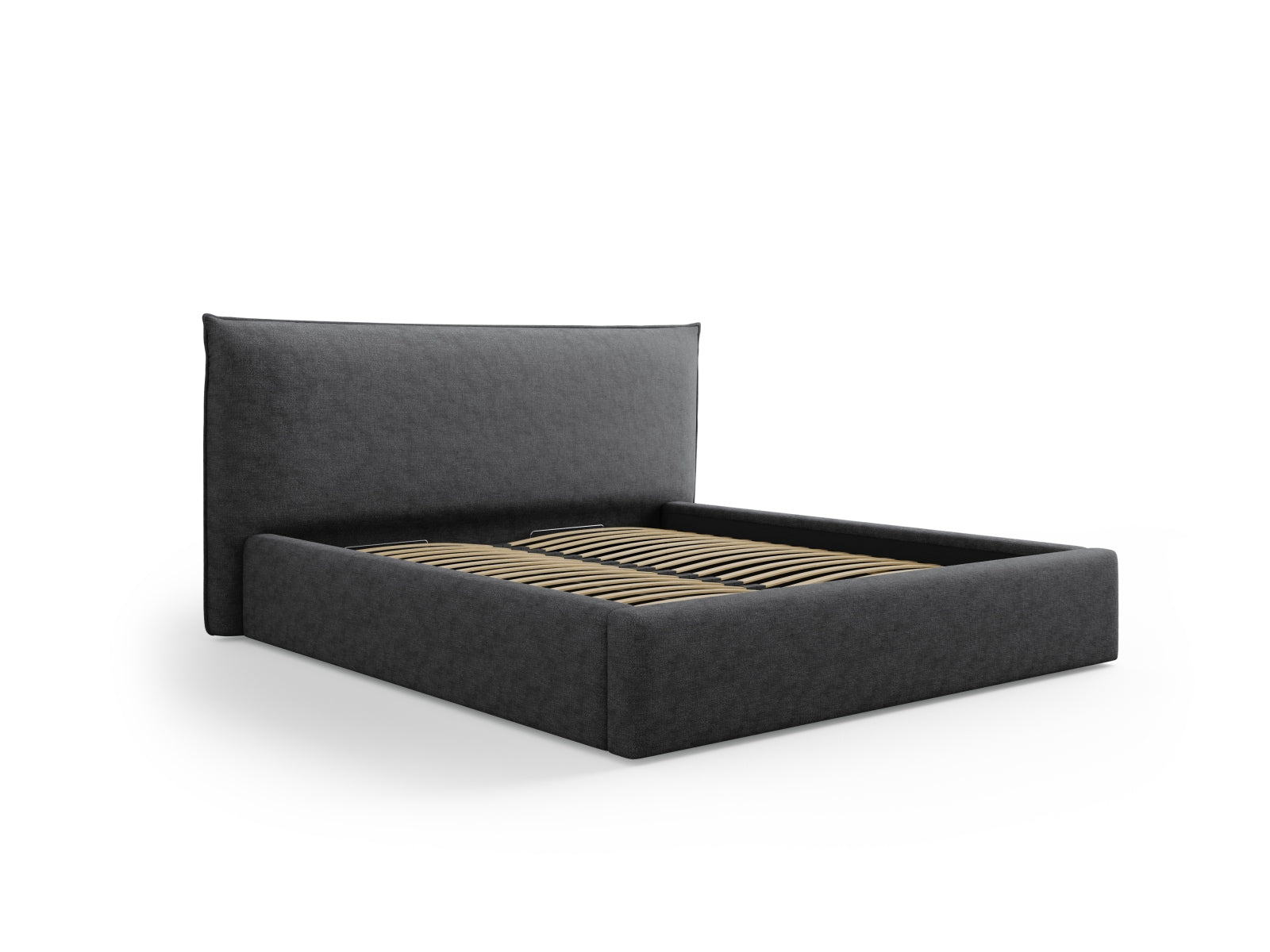 Entdecken Sie das stilvolle Kaelle Bett mit Stauraum und Headboard von Micadoni. Ideal für Komfort und Ordnung in Ihrem Schlafzimmer.