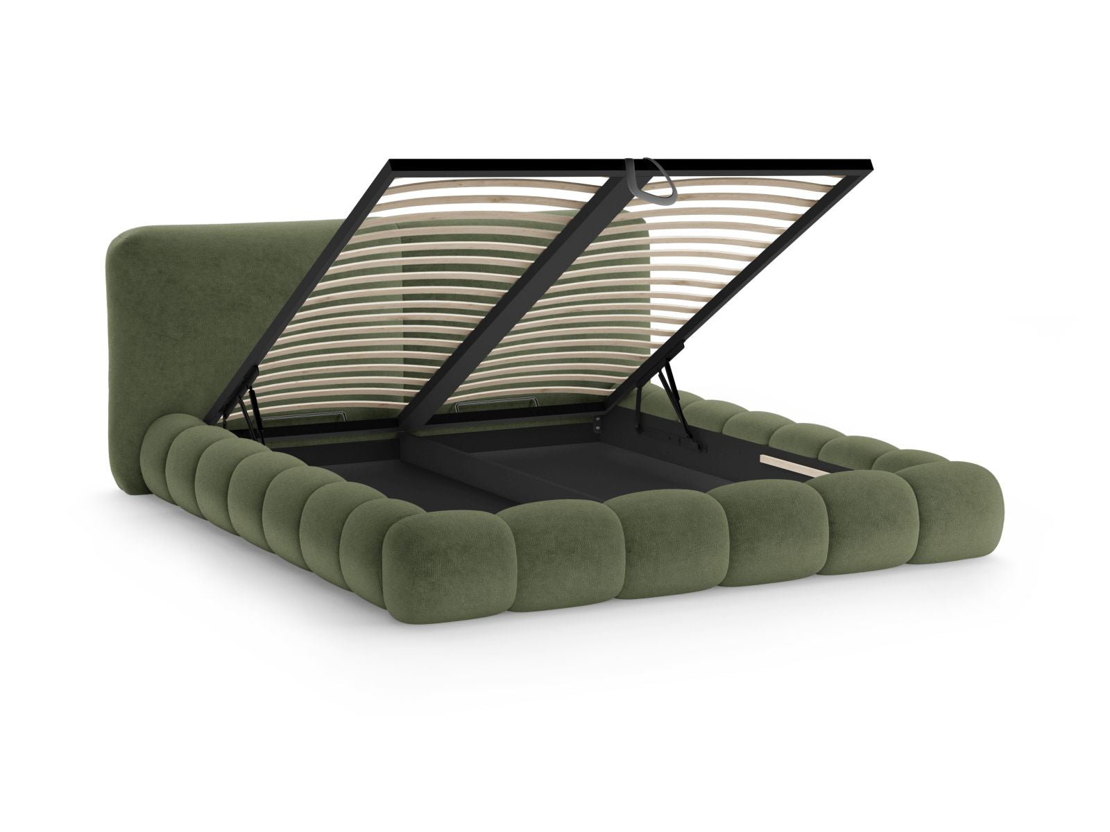Modernes Solange Bett mit 140 cm Kopfteil und integriertem Stauraum, perfekt für funktionale und stilvolle Schlafzimmergestaltung.