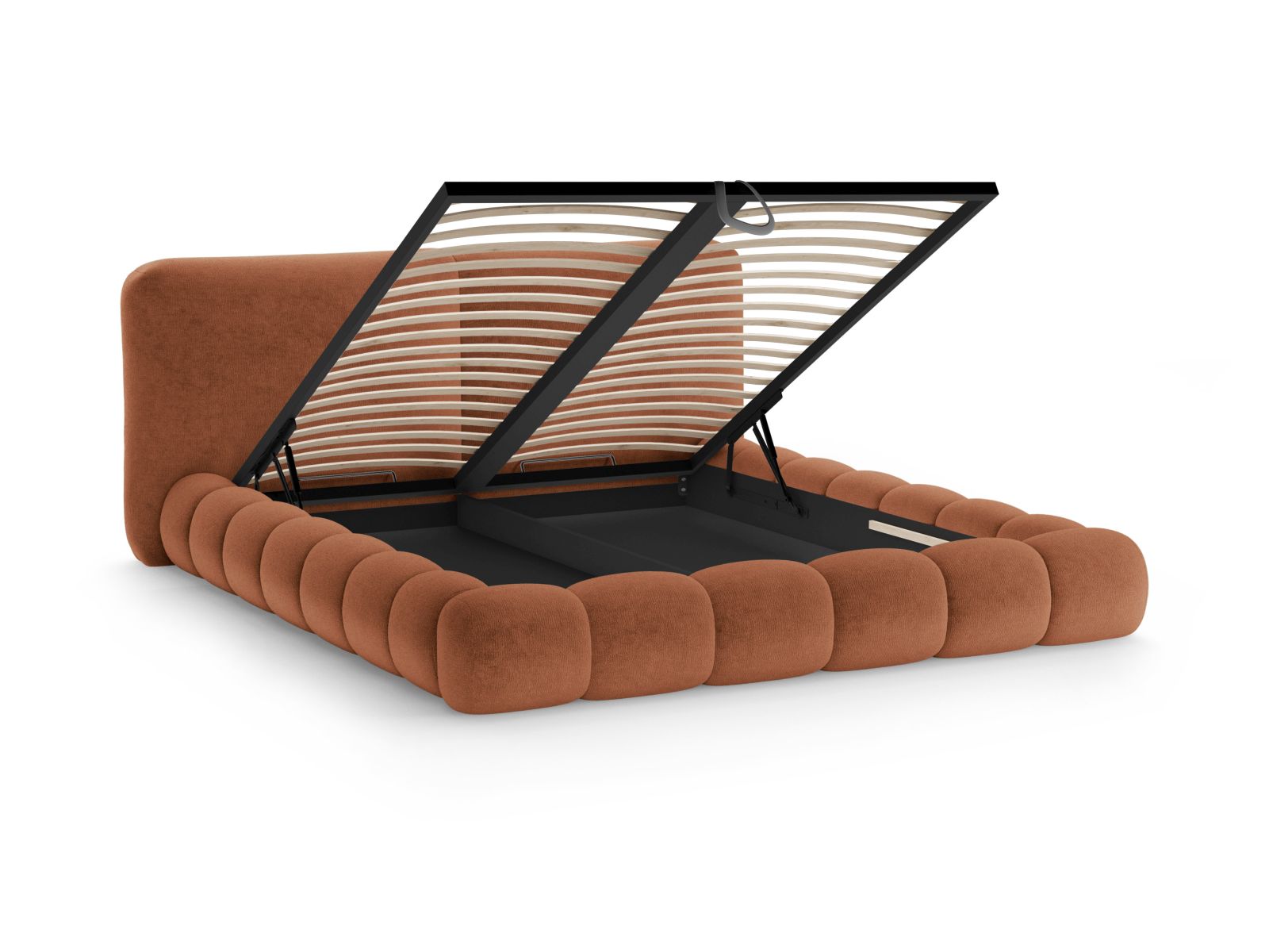 Stylisches Solange Bett in sanftem Terracotta, 140 cm, mit praktischem Stauraum und modernem Kopfteil für ein gemütliches Ambiente.