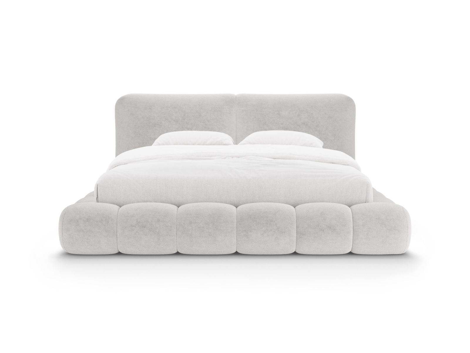 Elegantes Solange Bett mit 140 cm Kopfteil und praktischem Stauraum in hellem Grau, ideal für stilvolle Schlafzimmergestaltung.