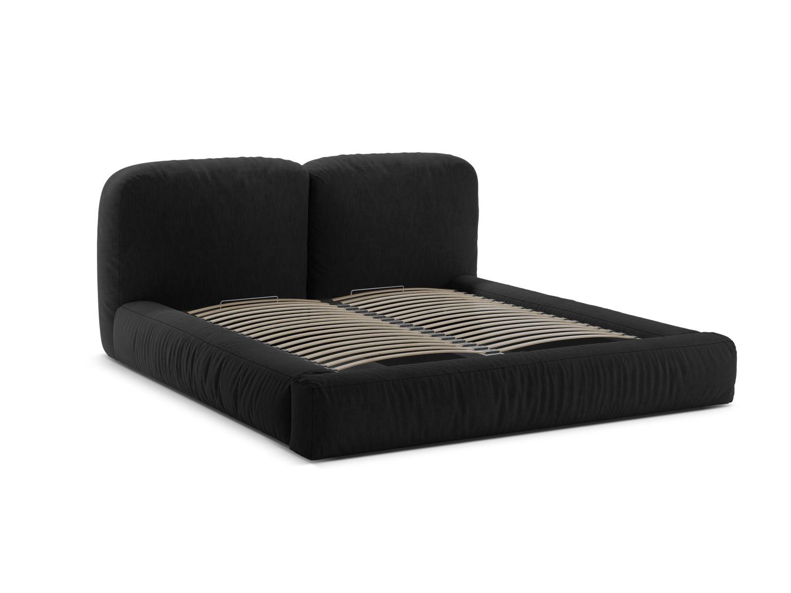 Elegantes Martina Bett mit 140 cm Breite, funktionalem Stauraum und modernem Kopfteil in Black-Boston, ideal für stilvolle Schlafzimmer.