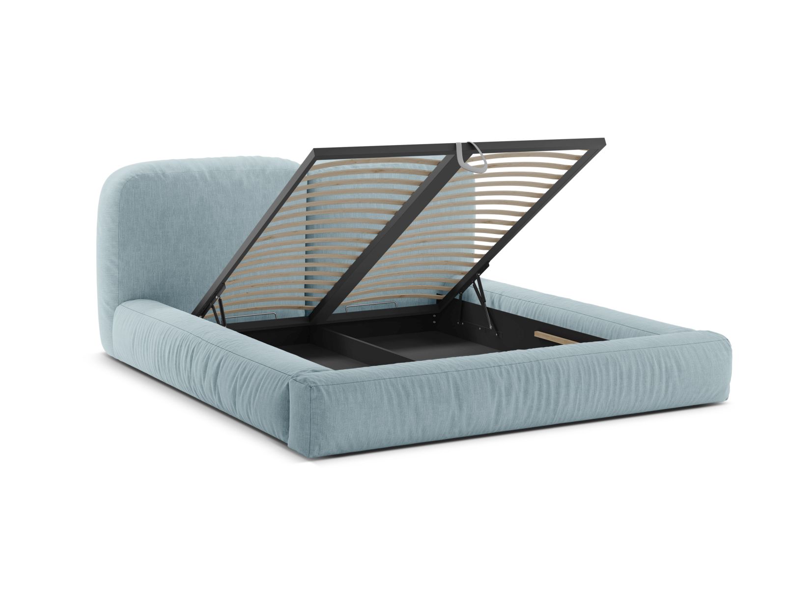 Modernes Martina Bett in 140 cm Breite, bietet cleveren Stauraum und ein ansprechendes Kopfteil in Satin Blue-Boston für stilvolle Schlafzimmer.
