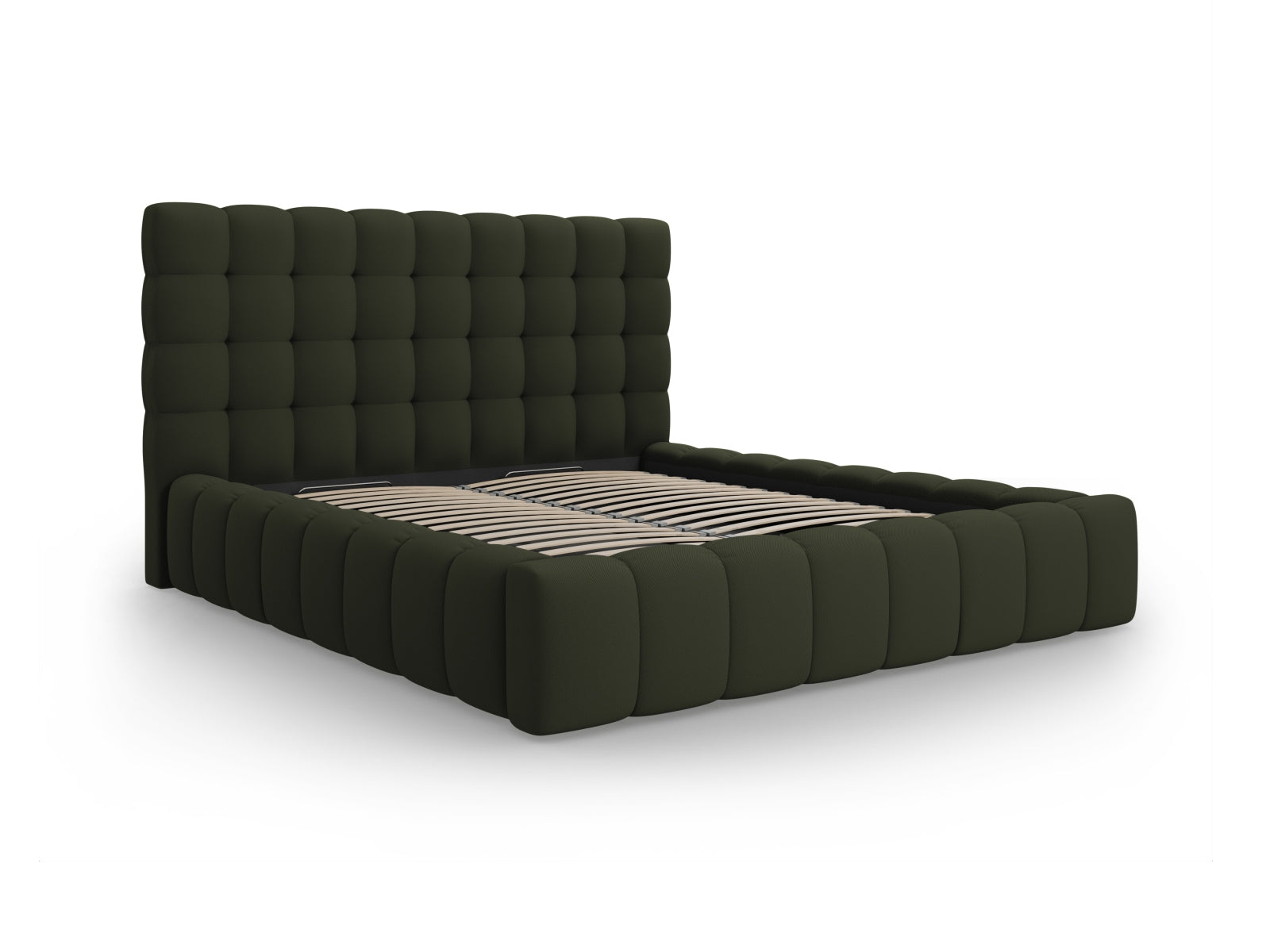 Stylisches Mamaia Bett mit integriertem Stauraum und ansprechendem Kopfteil, perfekt für platzsparende und moderne Schlafräume.