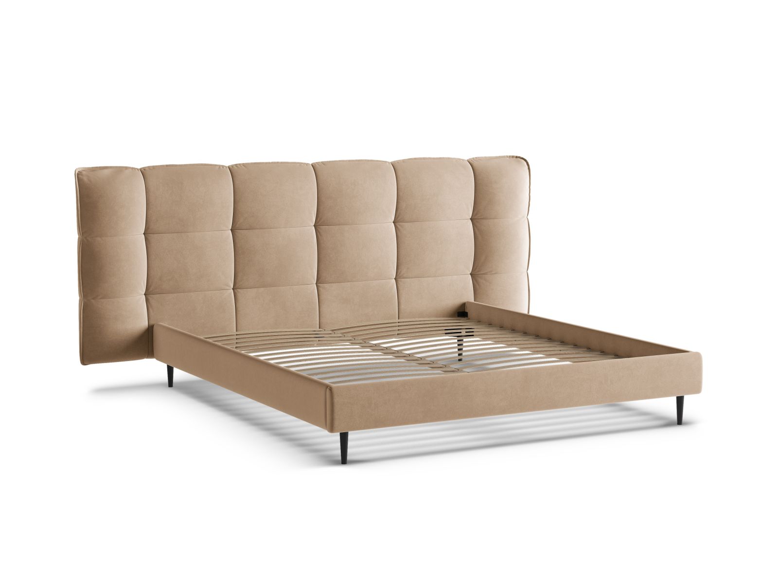 Modernes Eric Bett mit 140 cm Breite, eleganten Füßen und cleverem Stauraum, perfekt für stilvolle Schlafzimmerlösungen.