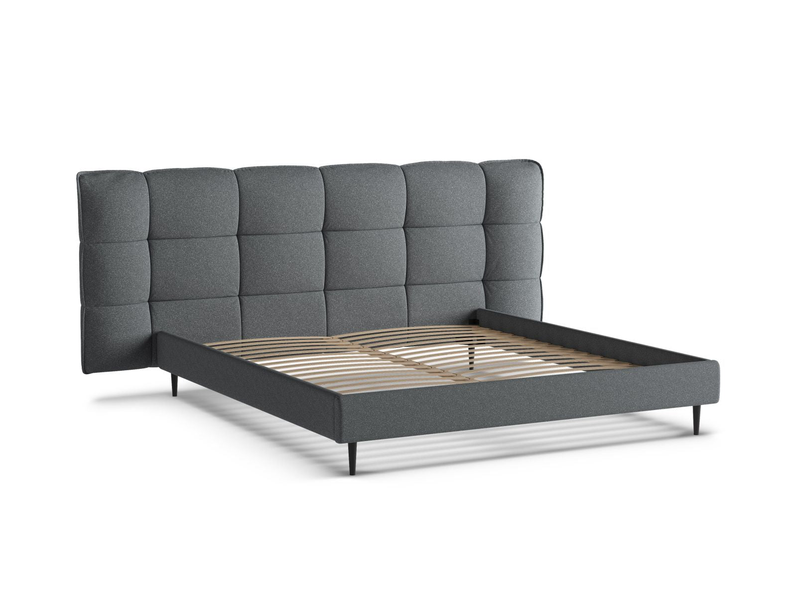 Modernes Eric Bett in 140 cm Breite, bietet praktischen Stauraum, elegante Füße und ein geschmackvolles Kopfteil für stilvolle Schlafzimmer.