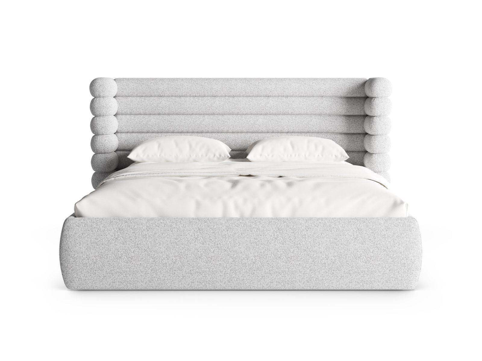 Stylisches Mount Bett mit 140 cm Breite, Kopfteil und praktischem Stauraum in elegantem Light Grey Melange von Micadoni.