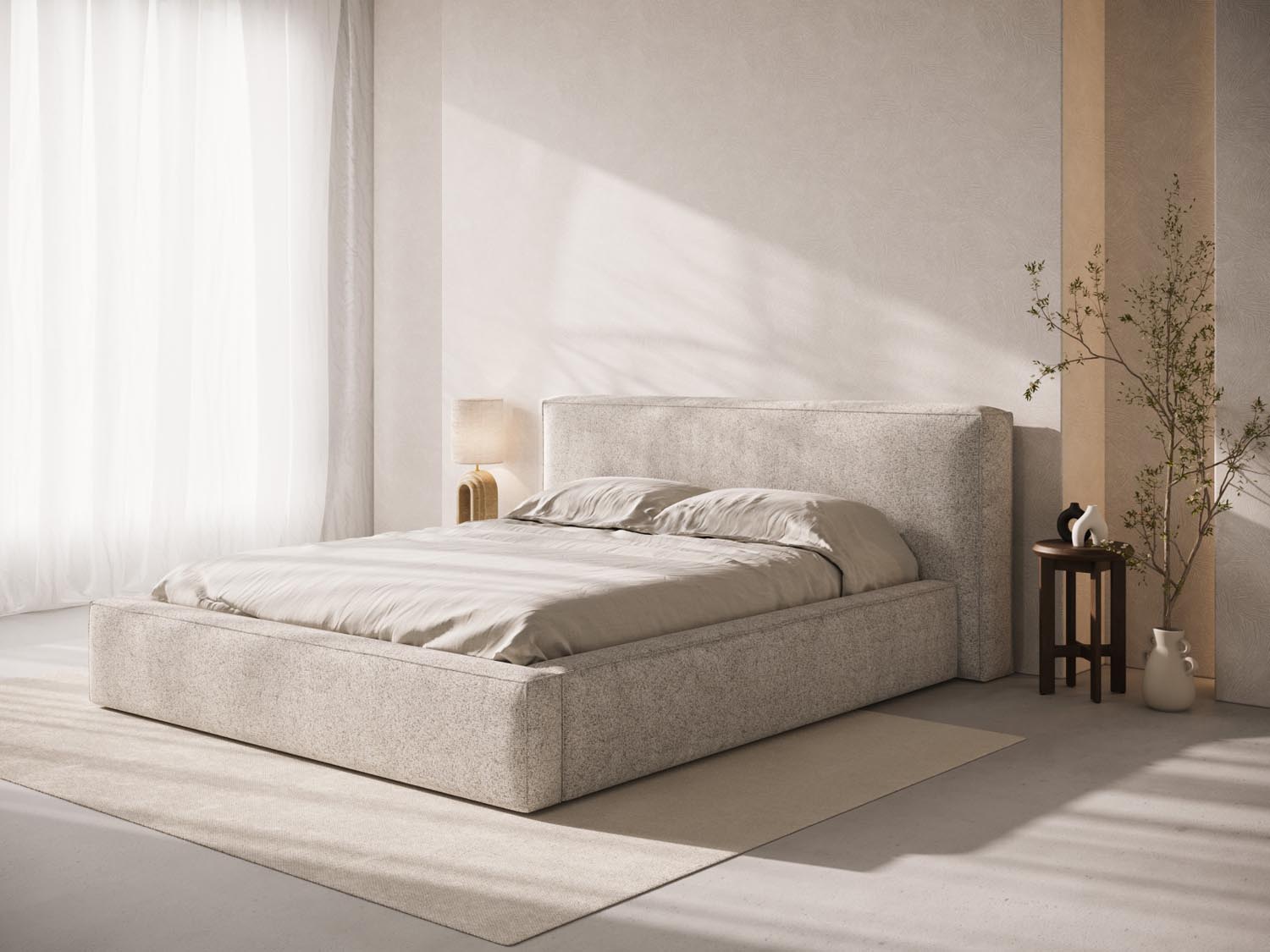Simon Bett mit Stauraum  in Beige Melange präsentiert im Onlineshop von KAQTU Design AG. Bett ist von Micadoni