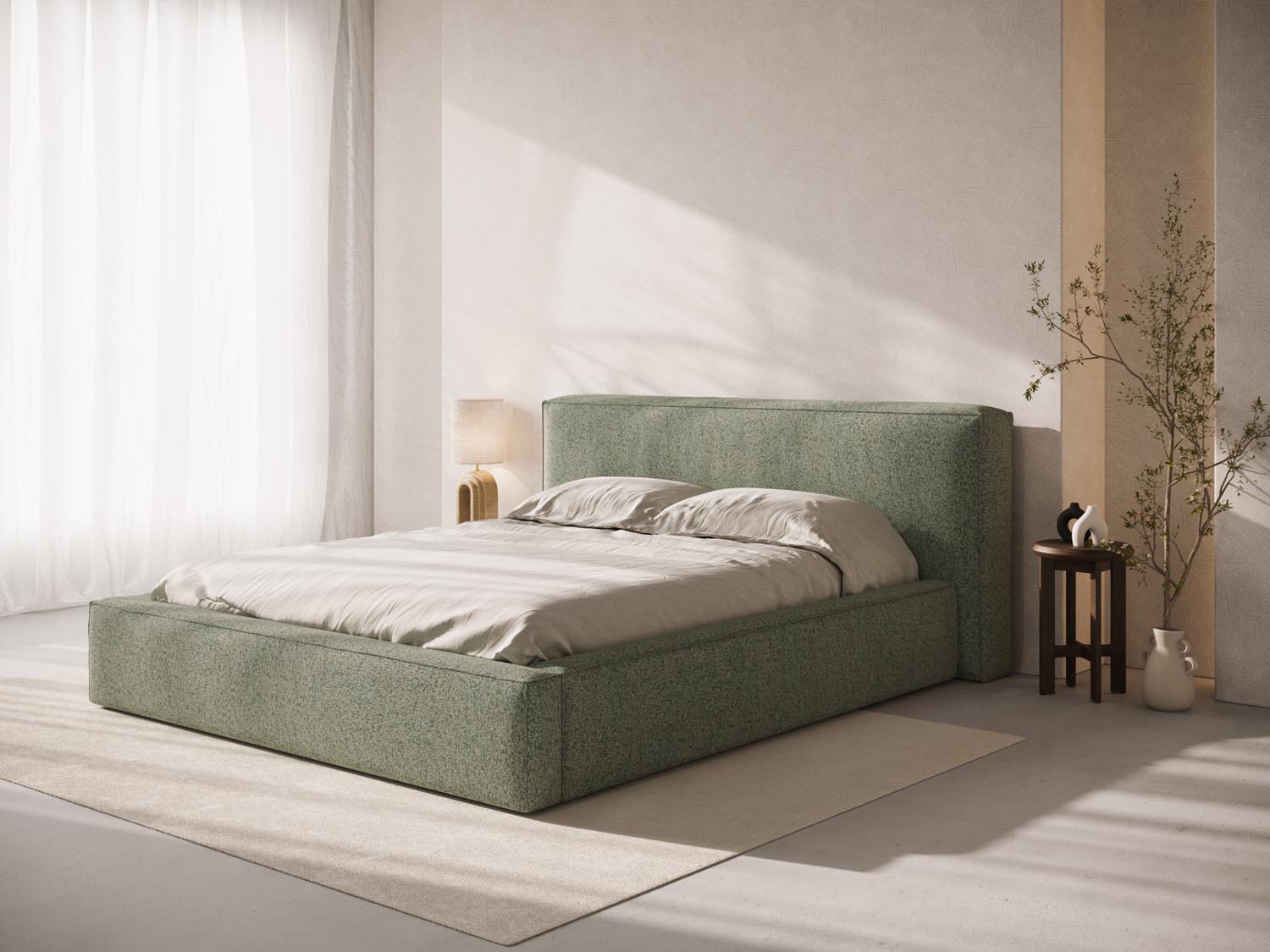 Simon Bett mit Stauraum  in Moss Green Melange präsentiert im Onlineshop von KAQTU Design AG. Bett ist von Micadoni