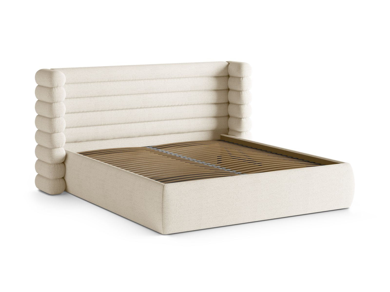 Elegantes Mount Bett mit 140 cm Breite, ausgestattet mit praktischem Stauraum und einem stilvollen Kopfteil in Ivory-CORAL für Ihr Schlafzimmer.