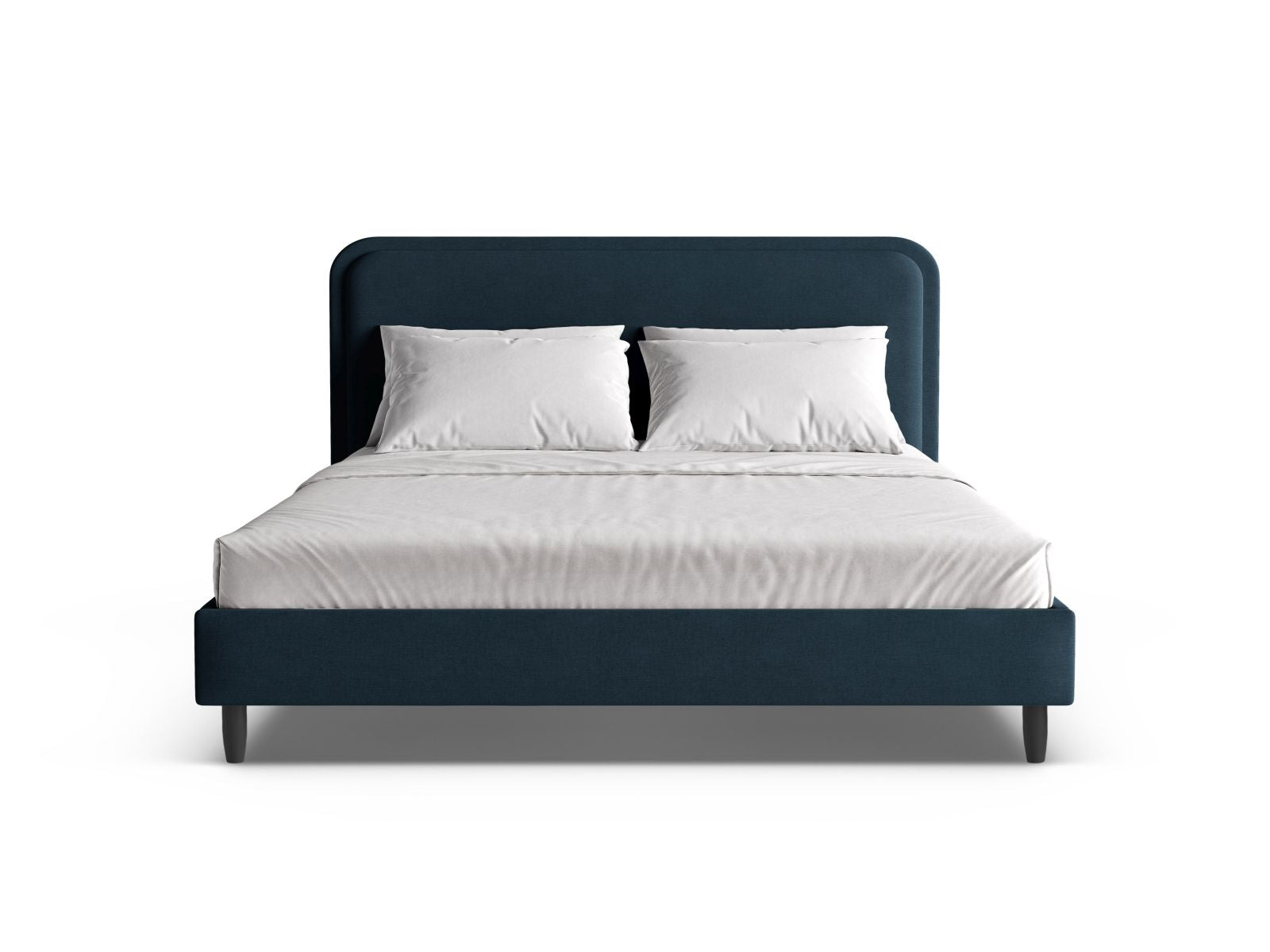 Elegantes Aveline Bett mit 140 cm Kopfteil in Satin Blue-Wind, stilvoll und modern, ideal für jedes Schlafzimmer. Von Micadoni.