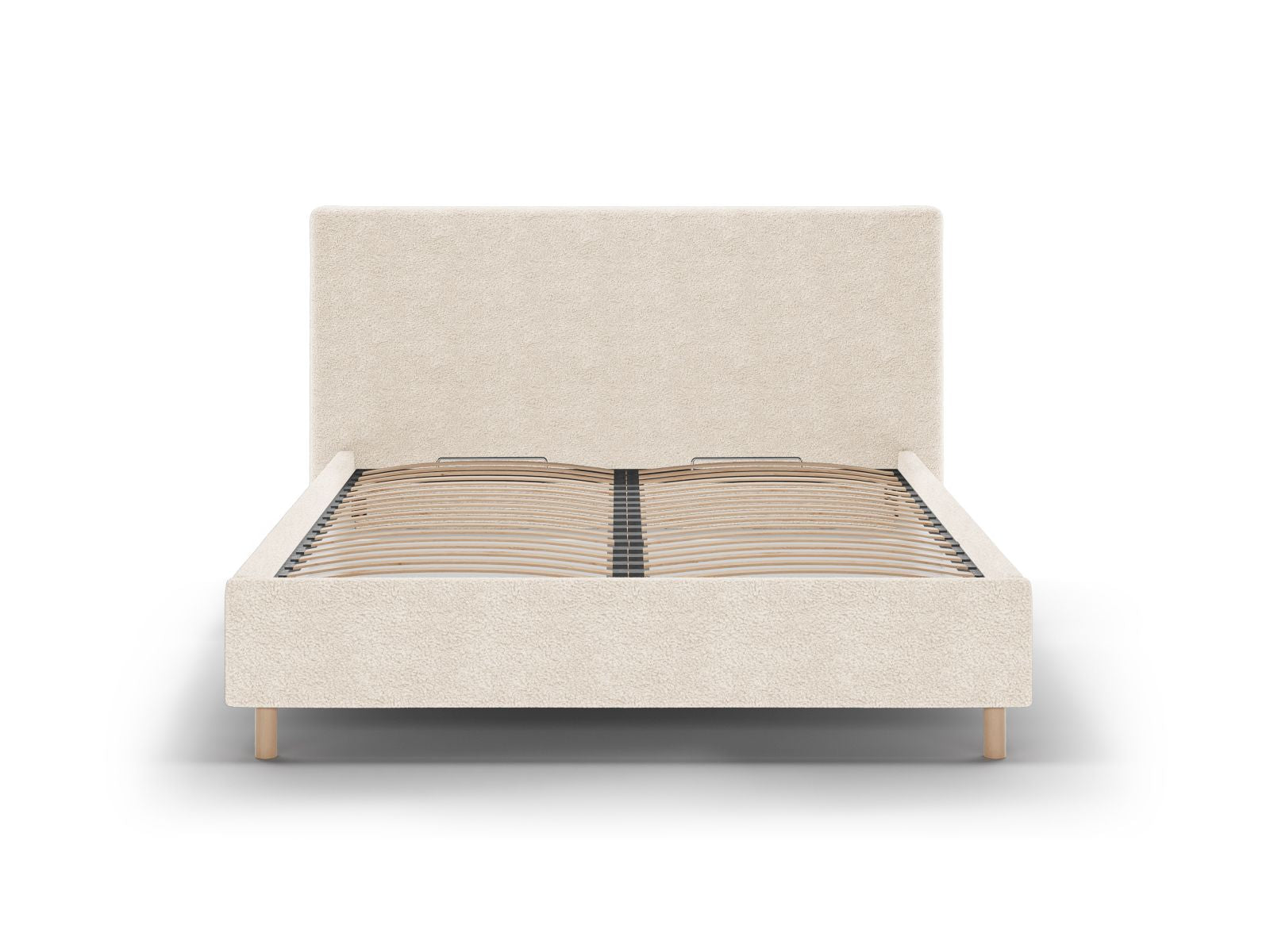 Elegantes Eloise Bett in Light Beige mit praktischem Stauraum und stilvollem Kopfteil, ideal für jedes Schlafzimmer.