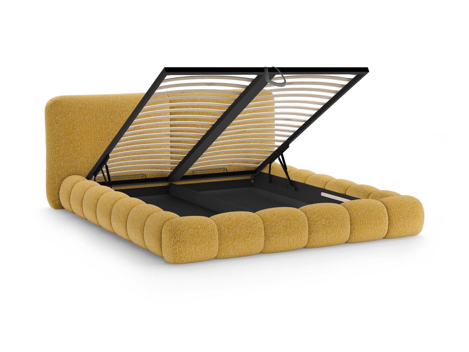 Stylisches Solange Bett in senfgelb, 140 cm, mit praktischem Stauraum und geschmackvollem Kopfteil für ein modernes Schlafzimmer.