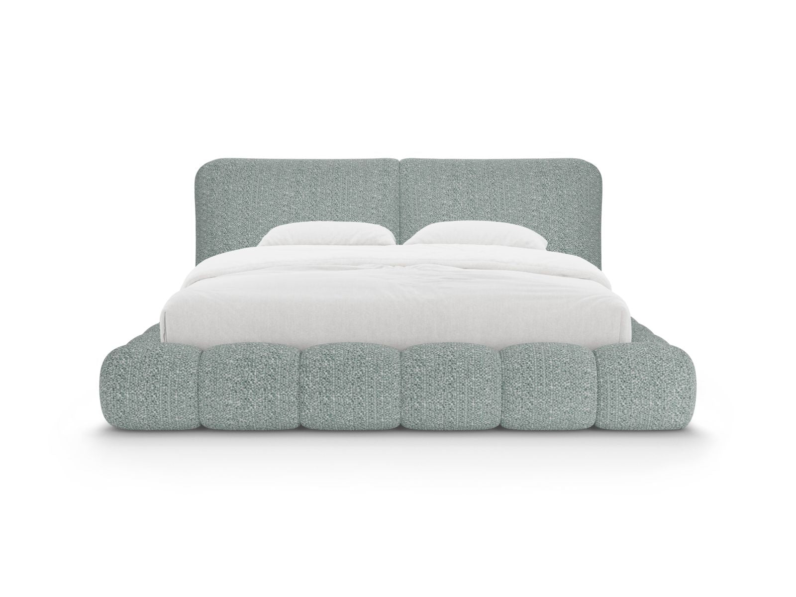 Elegantes Solange Bett mit 140 cm Breite, Stauraum und stilvollem Kopfteil in sanftem Blau, ideal für moderne Schlafzimmer.