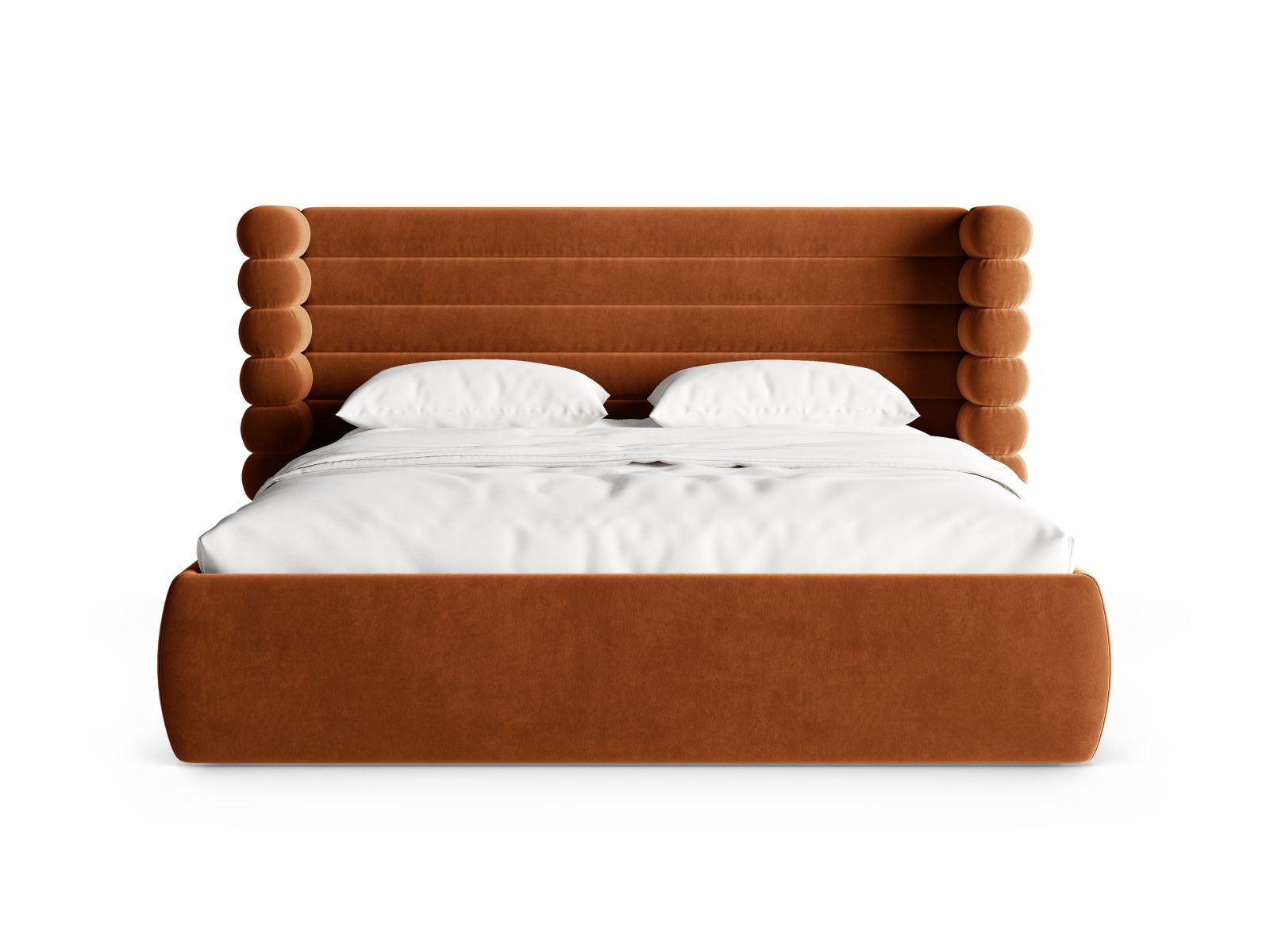 Elegantes Mount Bett mit Stauraum und Kopfteil in Terracotta-Salvador, ideal für stilvolle Schlafzimmerlösungen von Micadoni.