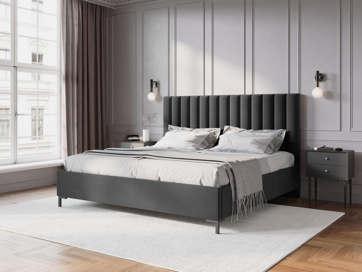 Allison Bett mit Stauraum und Headboard 140cm in Grey-Bluvel präsentiert im Onlineshop von KAQTU Design AG. Bett ist von Micadoni