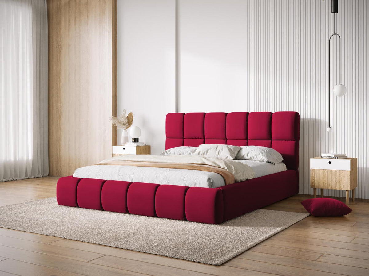 Bellis Bett mit Stauraum und Headboard 140cm in Red-Bluvel präsentiert im Onlineshop von KAQTU Design AG. Bett ist von Micadoni