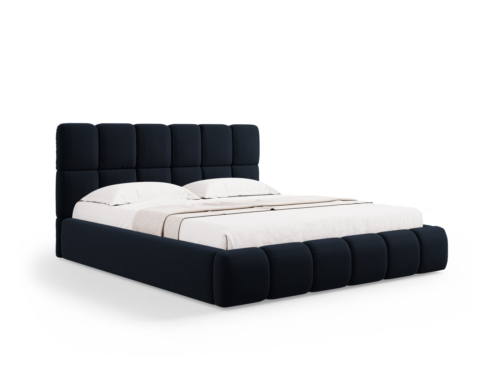 Bellis Velour Bett mit Stauraum und Headboard  160cm in Dark Blue präsentiert im Onlineshop von KAQTU Design AG. Bett ist von Micadoni