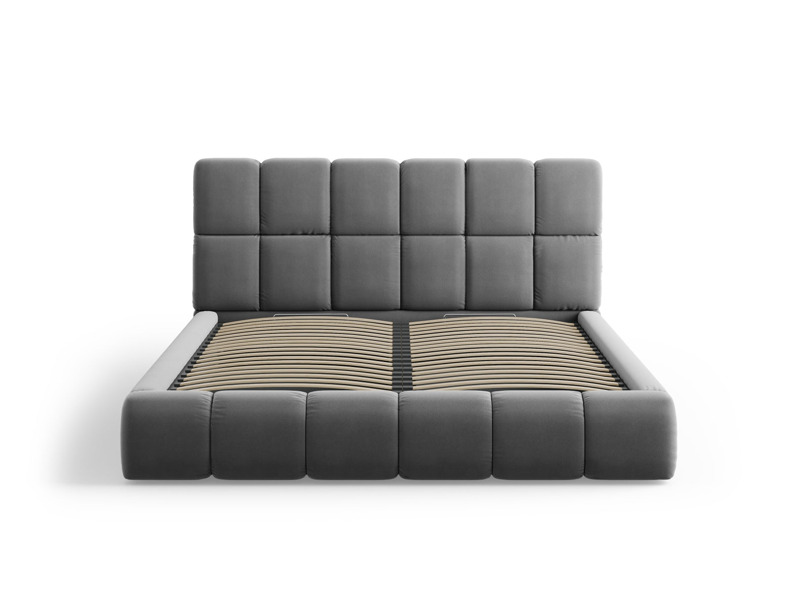 Bellis Velour Bett mit Stauraum und Headboard  160cm in Grey präsentiert im Onlineshop von KAQTU Design AG. Bett ist von Micadoni