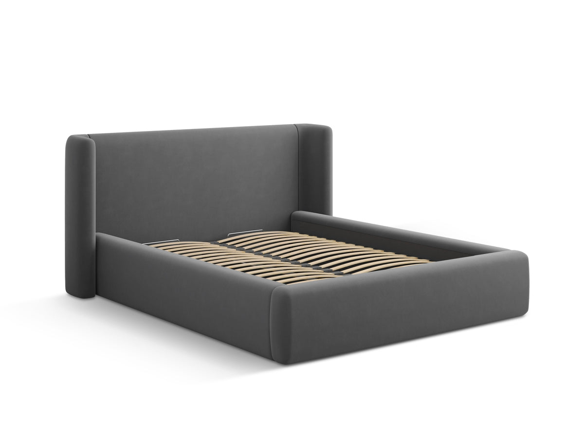 Jolene Bett mit Stauraum und Headboard 140cm in Grey-Bluvel präsentiert im Onlineshop von KAQTU Design AG. Bett ist von Micadoni